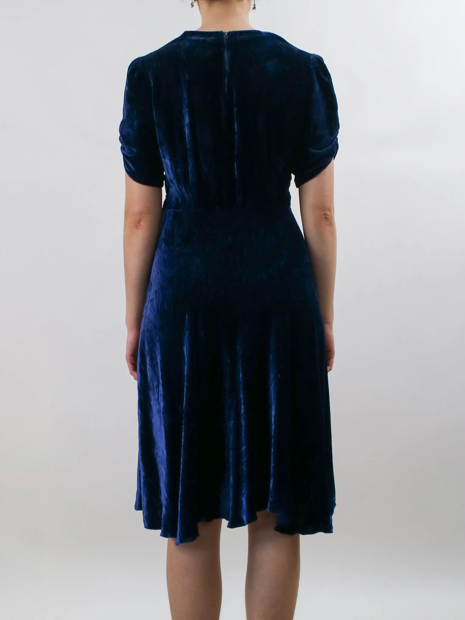 1930s Blue Velvet Cocktail Dress with Pink Studded Details