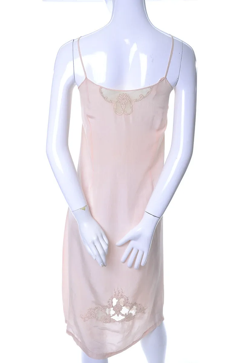 1930s Pink Silk Vintage Nightgown or Slip Lace Applique