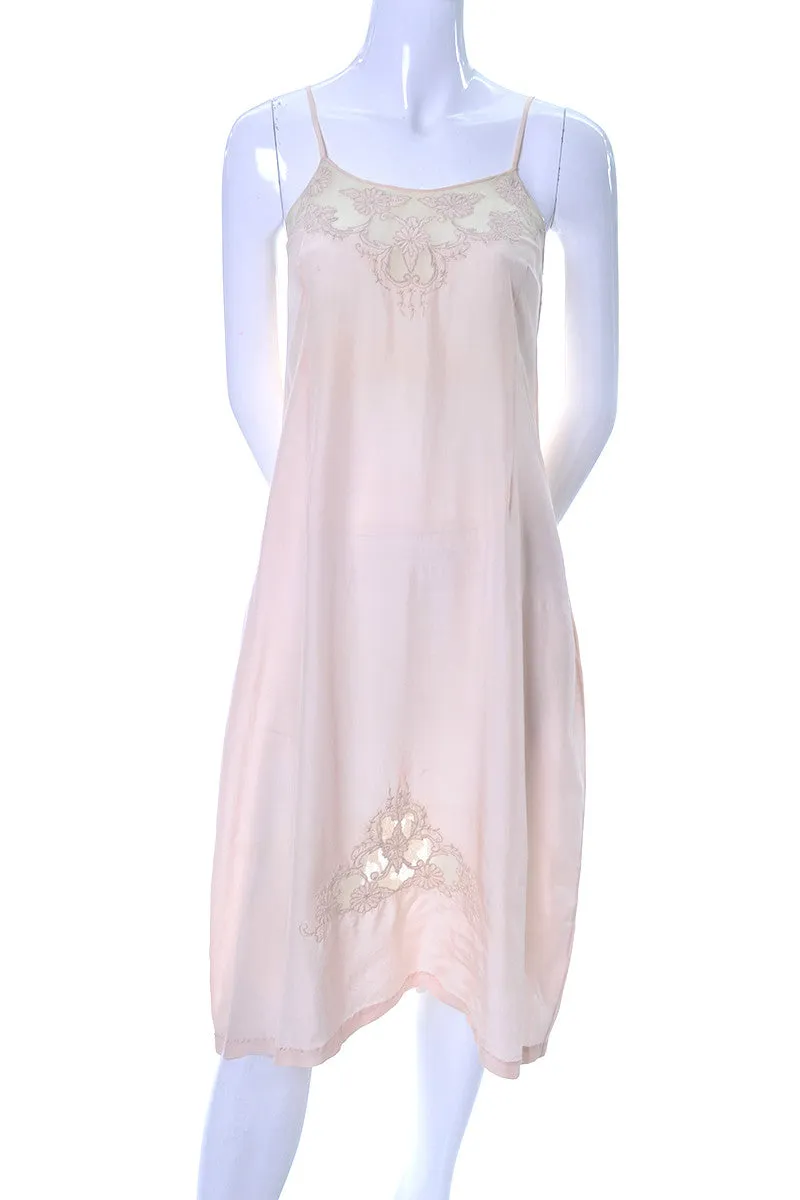 1930s Pink Silk Vintage Nightgown or Slip Lace Applique