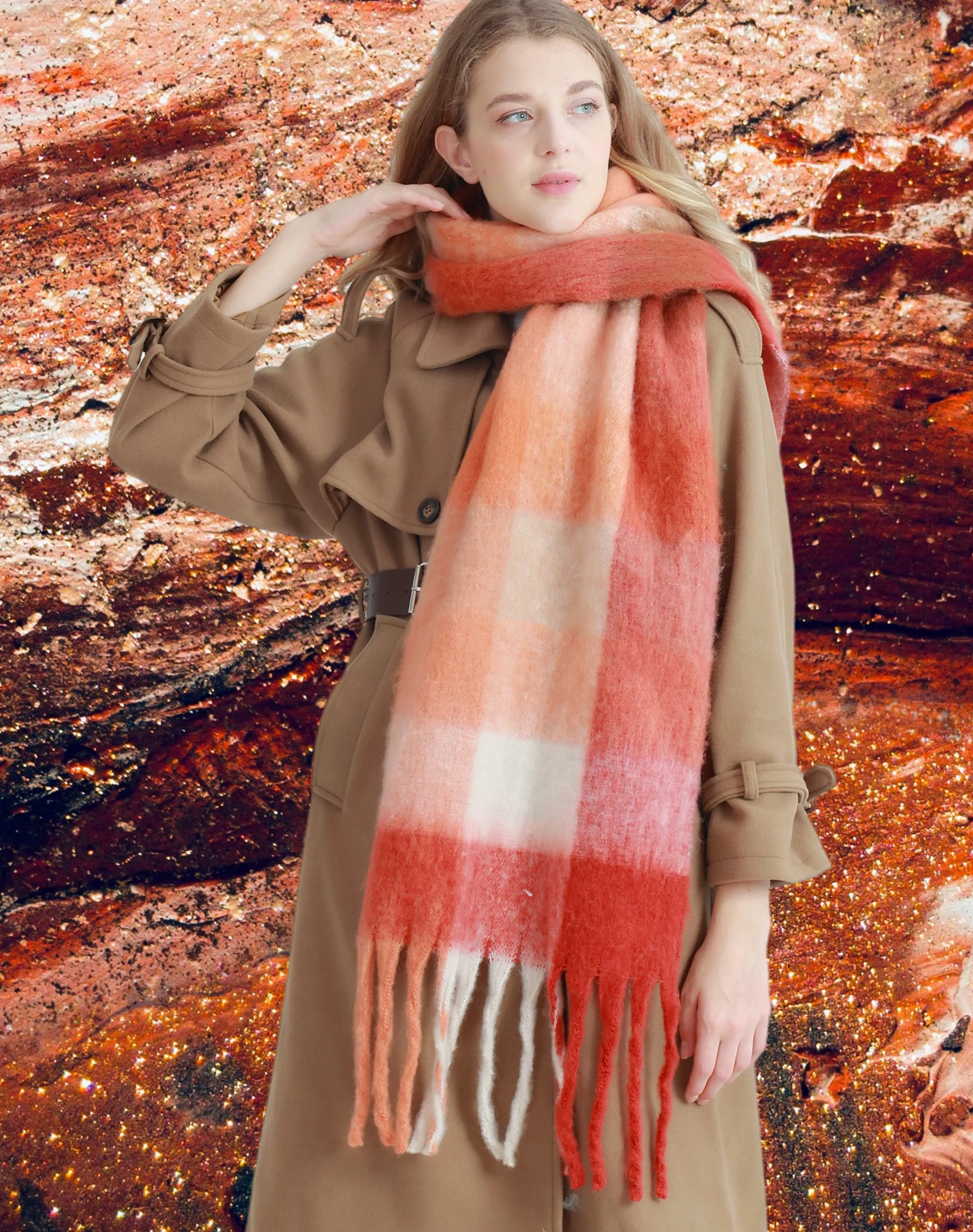 27 Colors-JC023301 Plaid Long Fringe Cozy Fuzzy Scarf