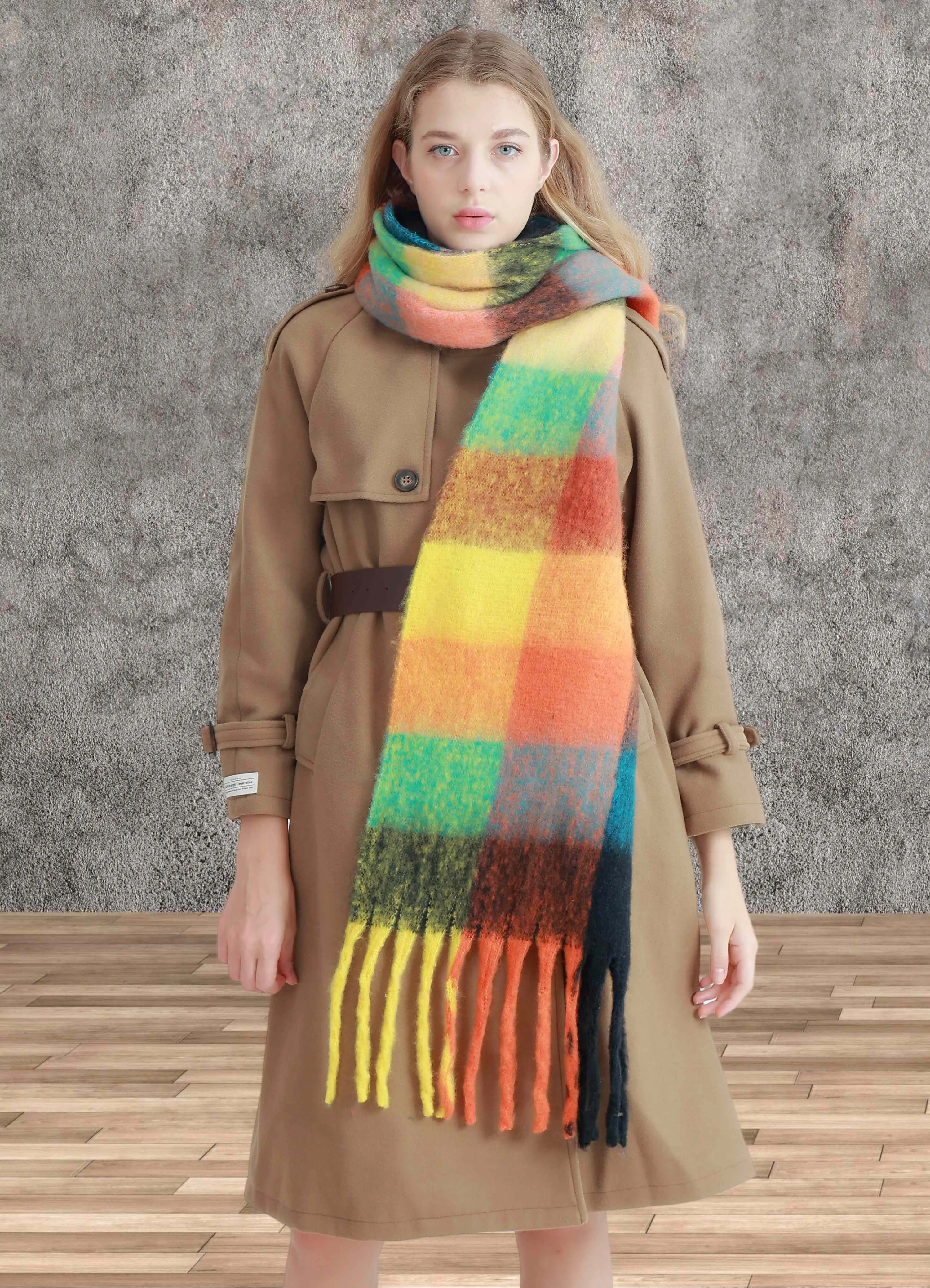 27 Colors-JC023301 Plaid Long Fringe Cozy Fuzzy Scarf