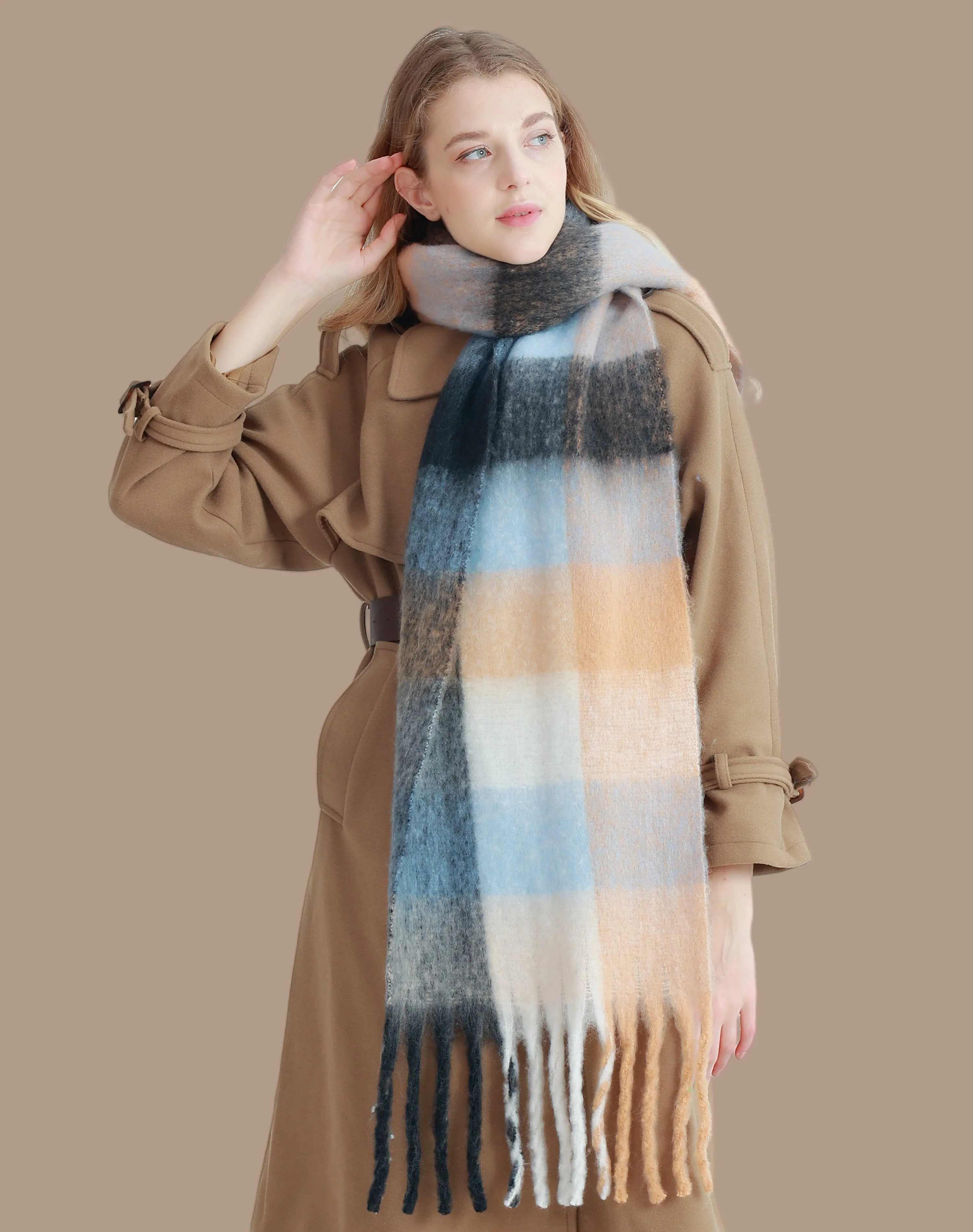 27 Colors-JC023301 Plaid Long Fringe Cozy Fuzzy Scarf