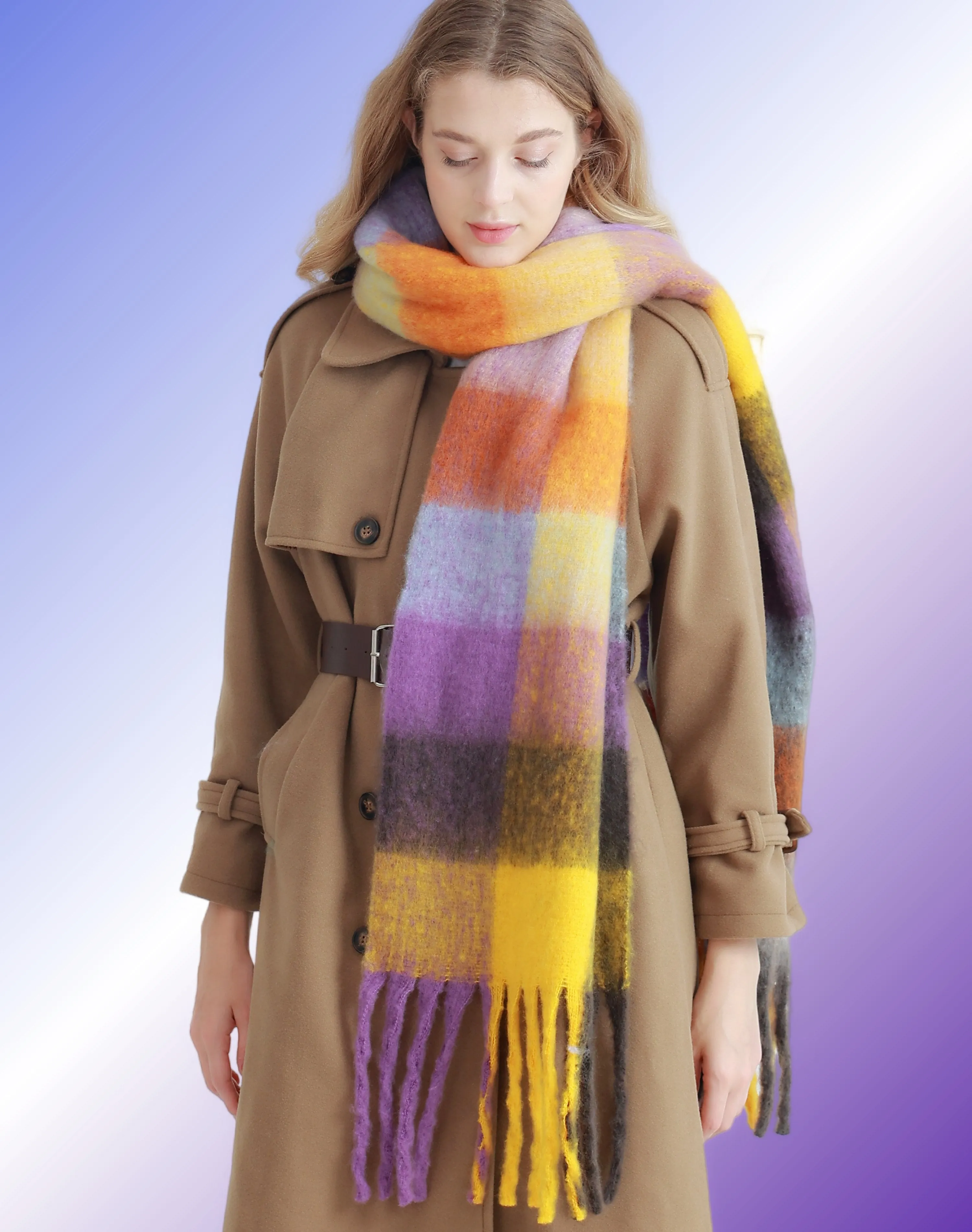 27 Colors-JC023301 Plaid Long Fringe Cozy Fuzzy Scarf