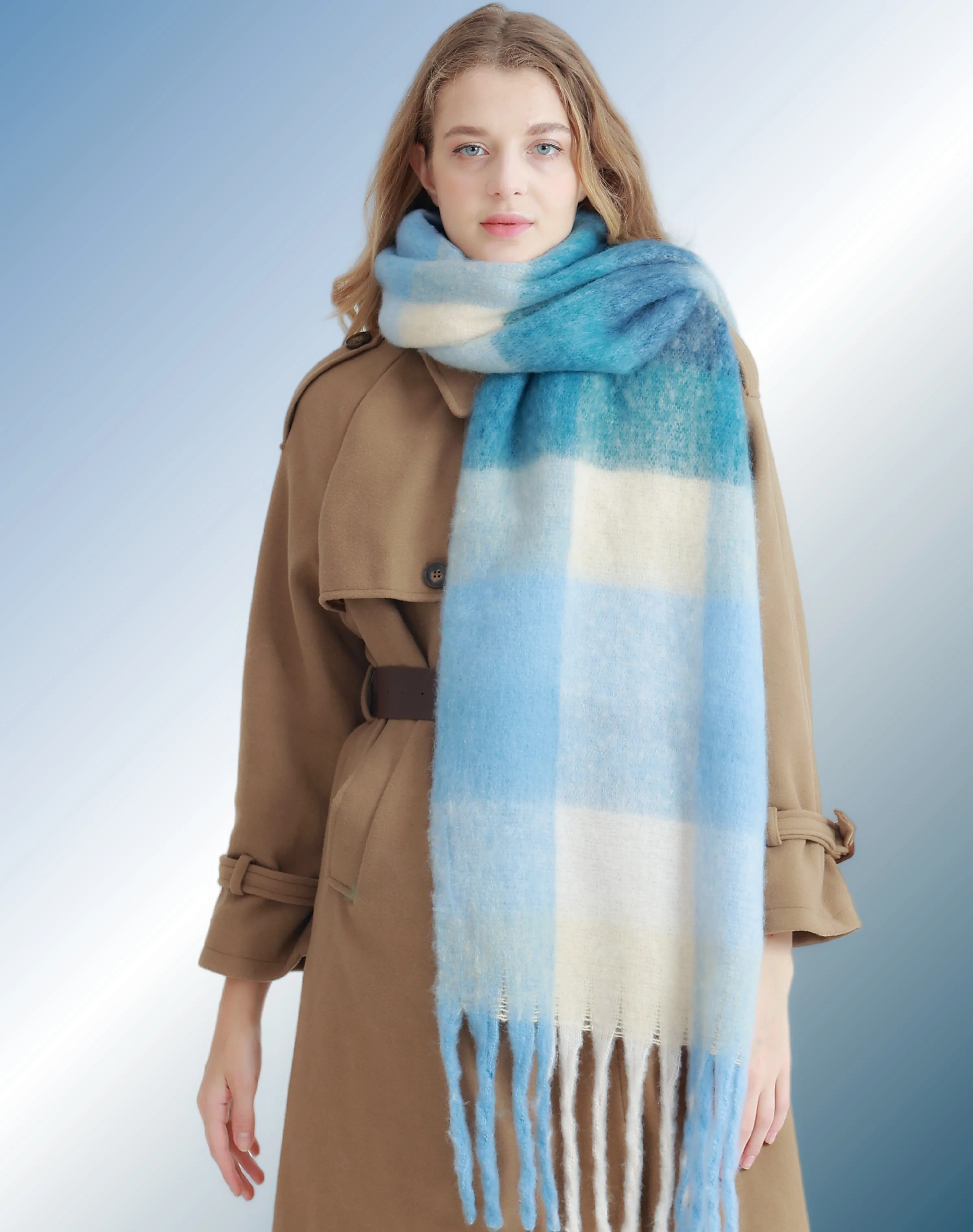 27 Colors-JC023301 Plaid Long Fringe Cozy Fuzzy Scarf