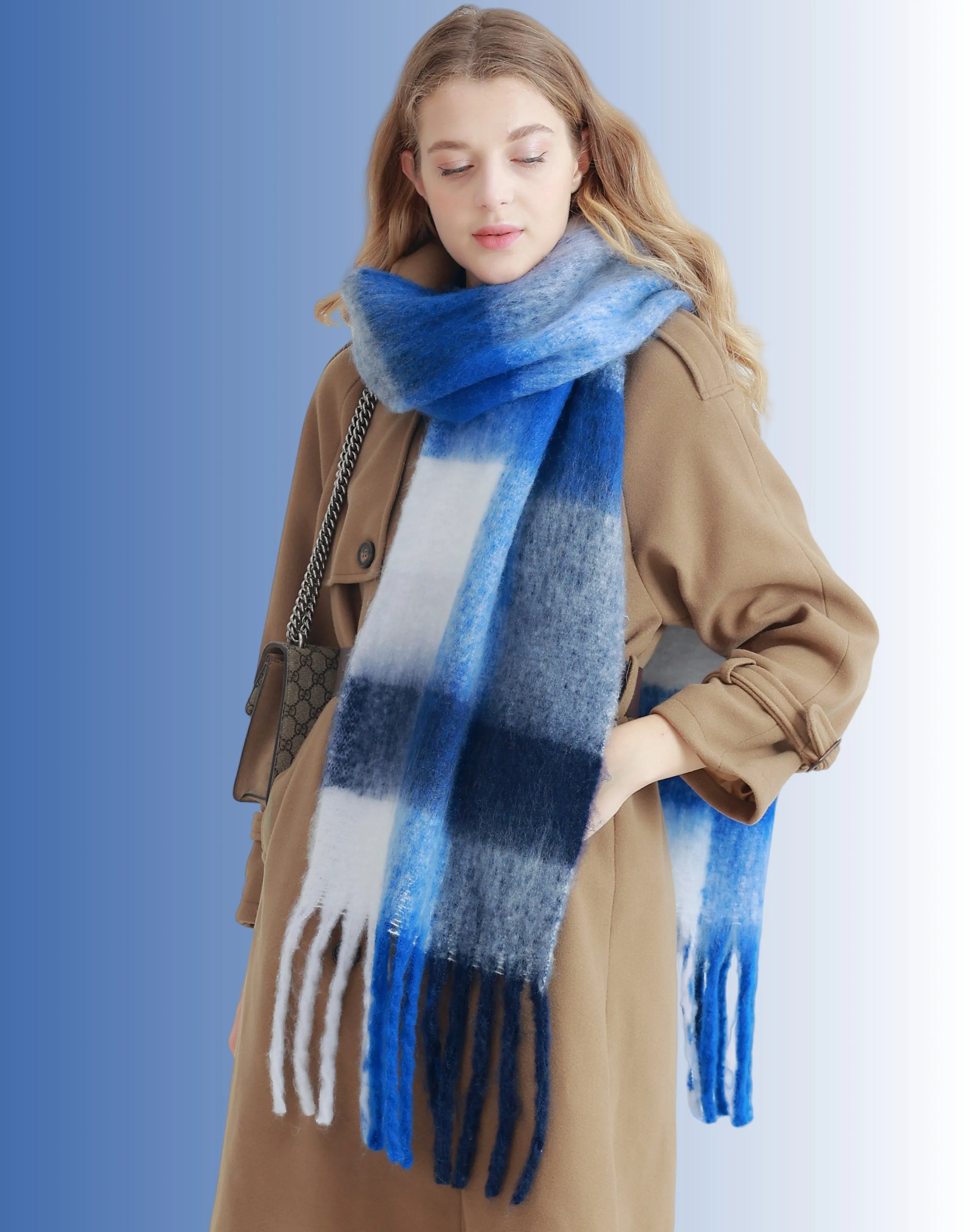 27 Colors-JC023301 Plaid Long Fringe Cozy Fuzzy Scarf