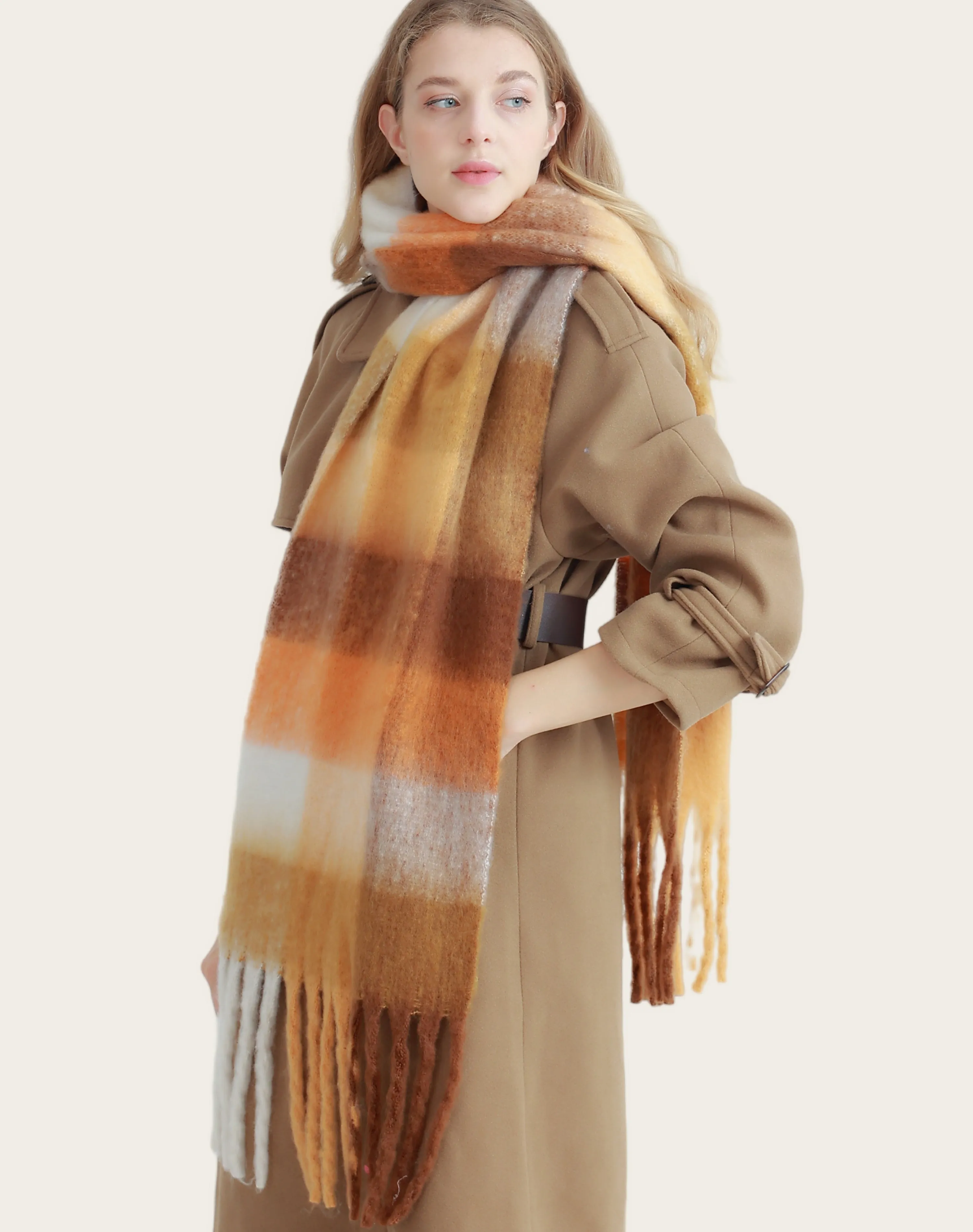 27 Colors-JC023301 Plaid Long Fringe Cozy Fuzzy Scarf