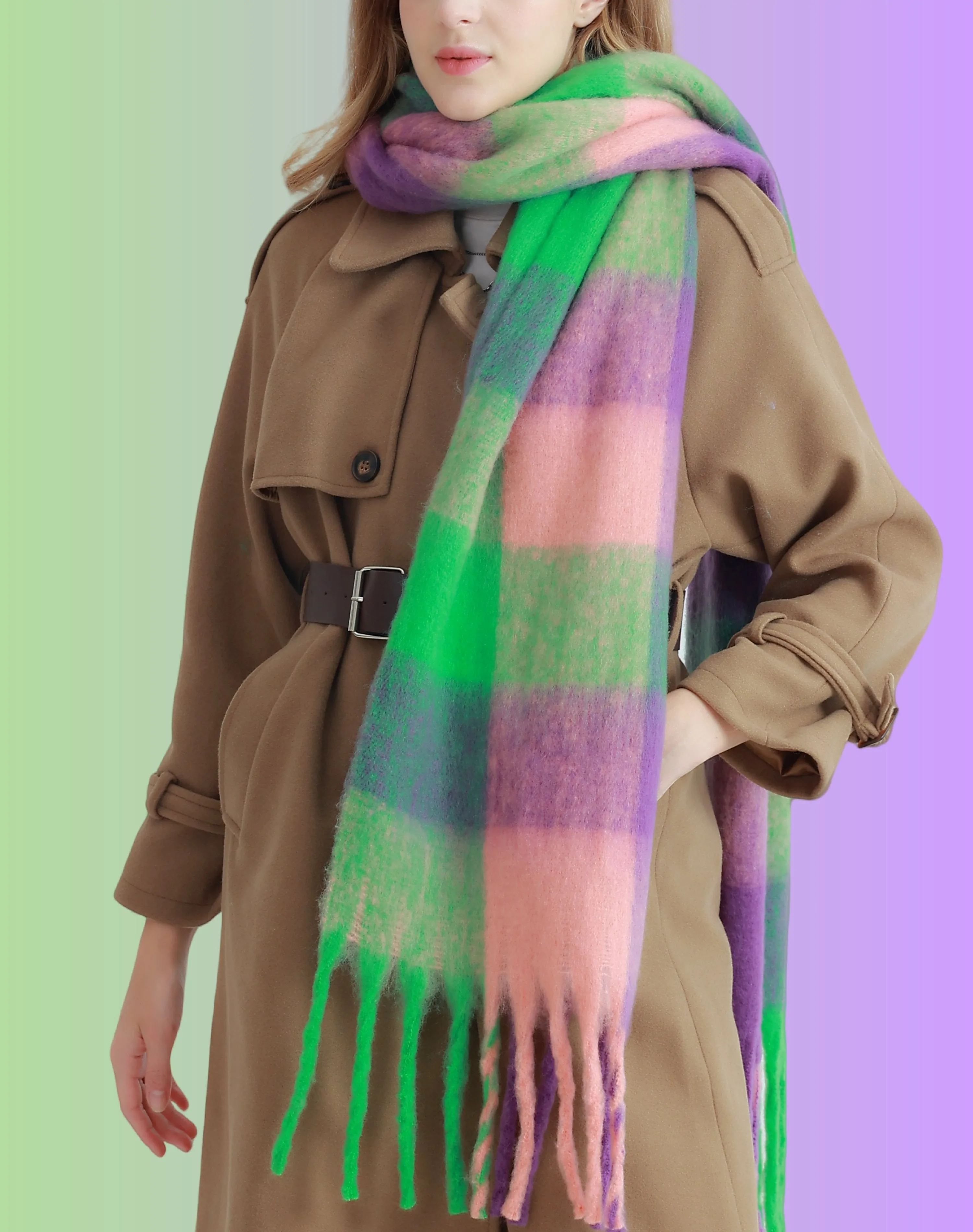 27 Colors-JC023301 Plaid Long Fringe Cozy Fuzzy Scarf