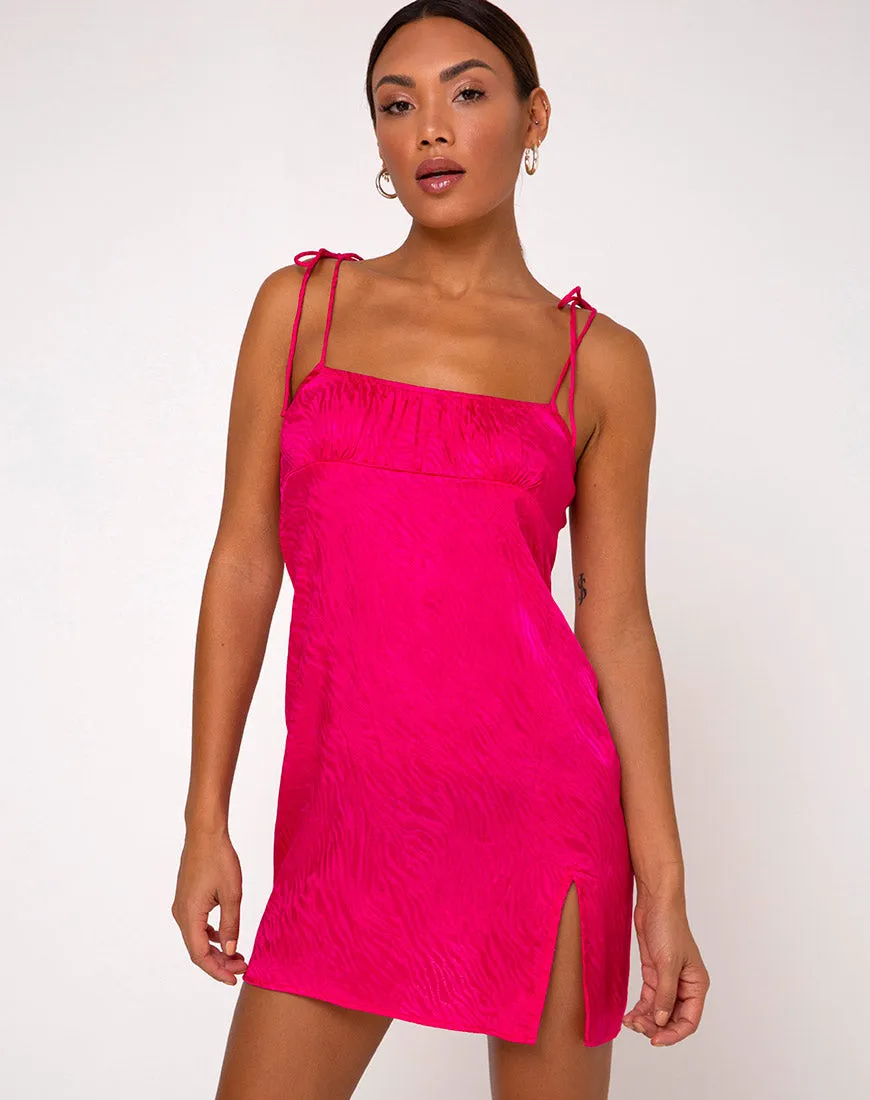 Adara Slip Dress in Satin Zebra Fuchsia