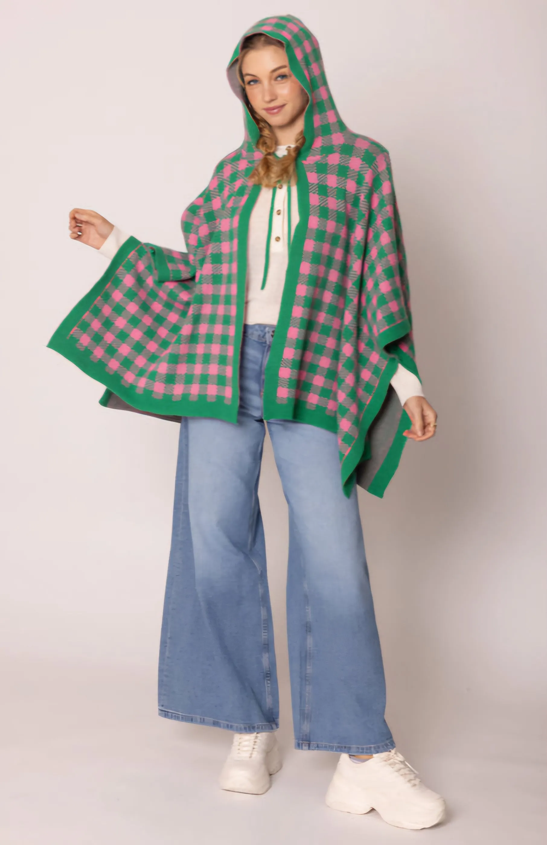 AKA Sorority Checkered Knit Pink and Green Cape