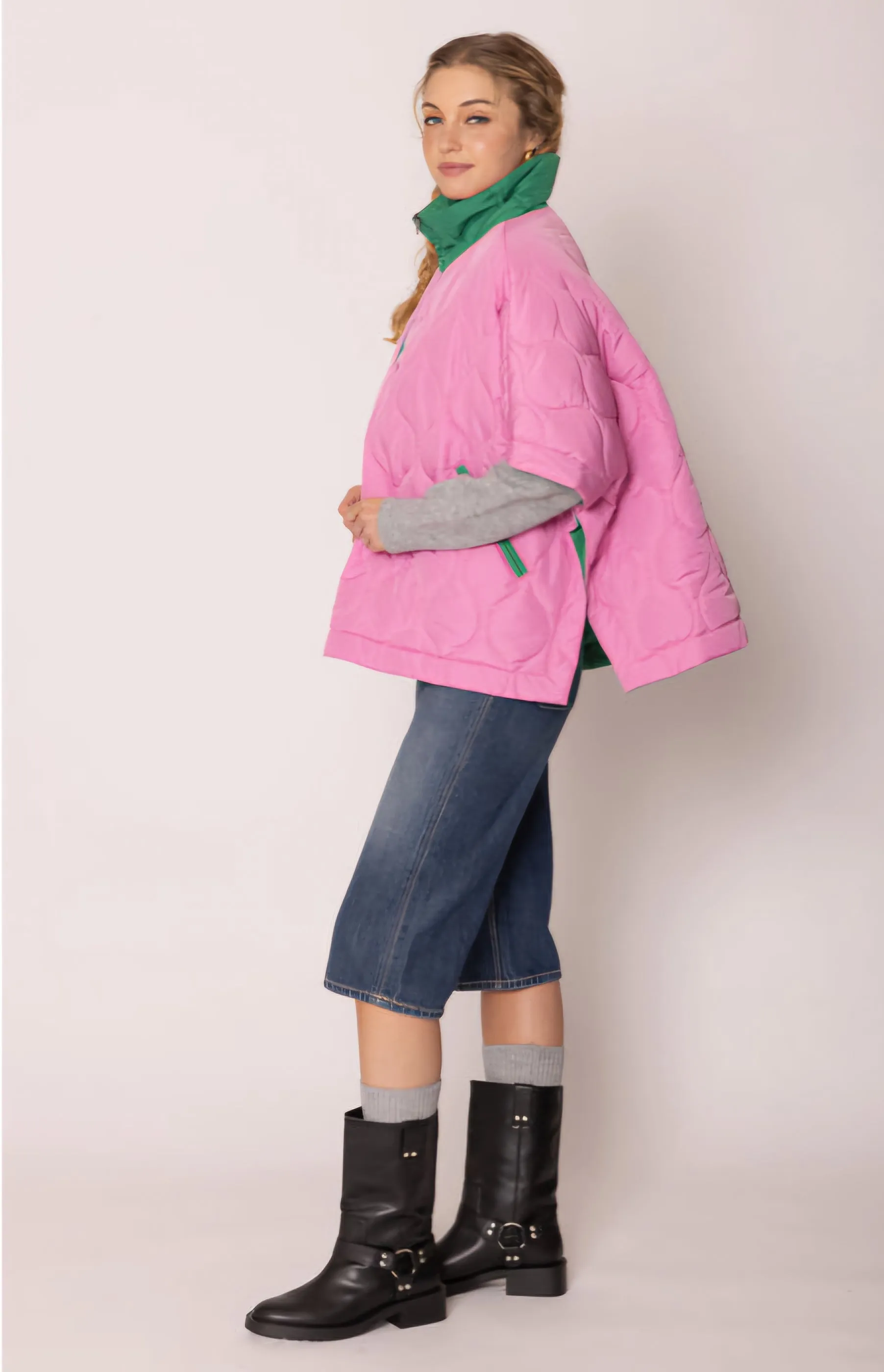 AKA Sorority Quilted Puffer Pink and Green Poncho