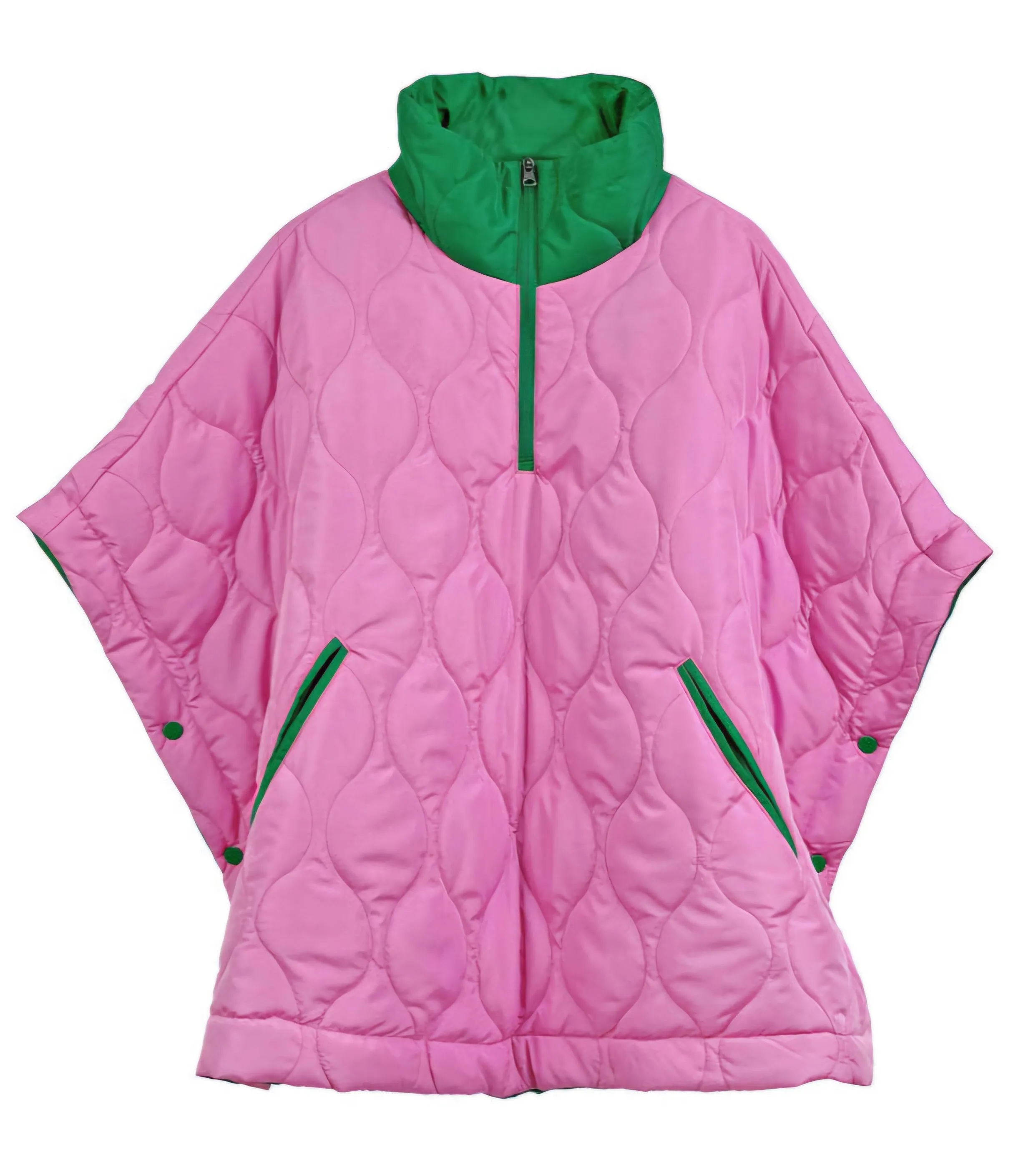 AKA Sorority Quilted Puffer Pink and Green Poncho