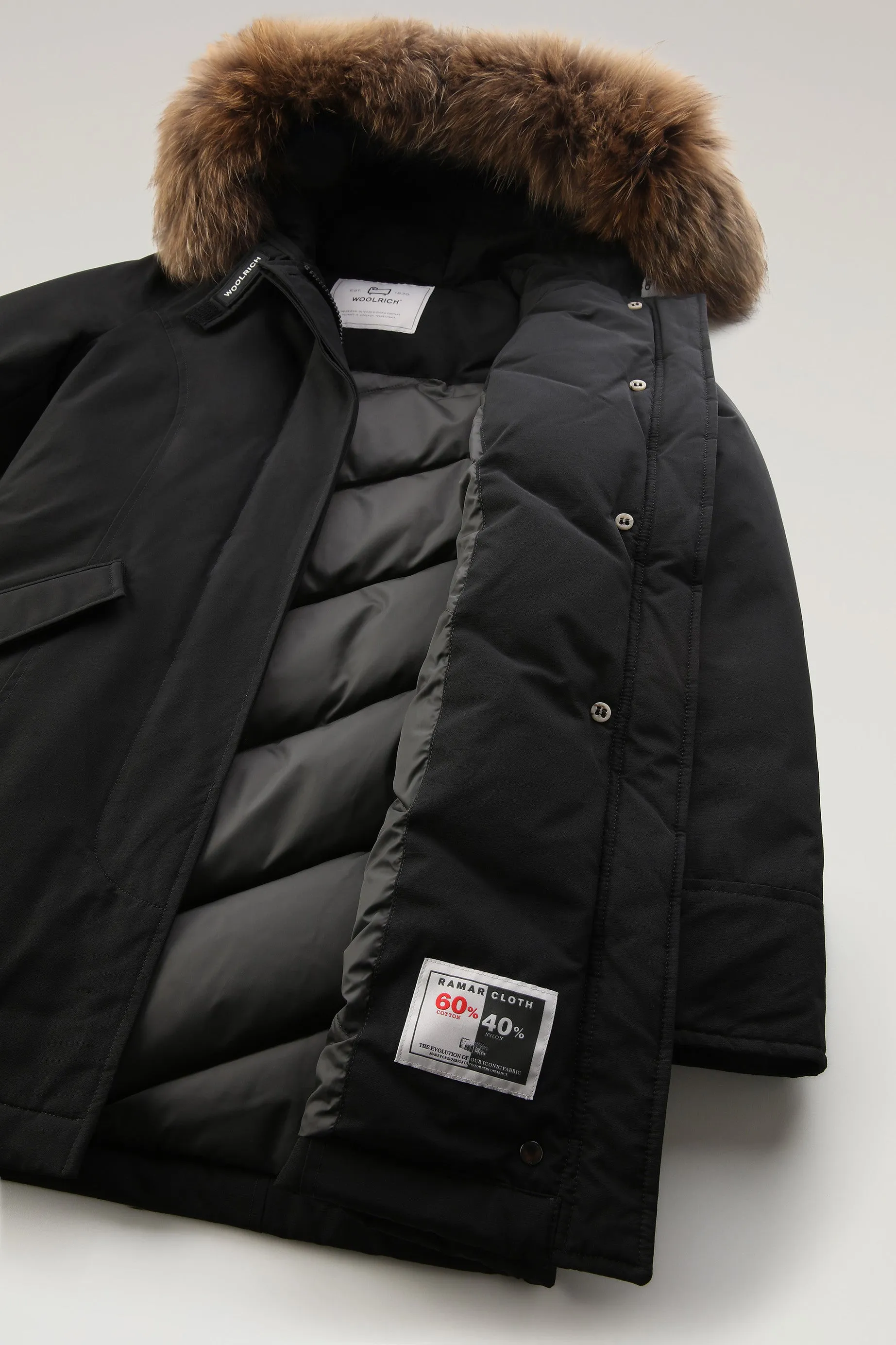 Arctic Parka in Ramar Cloth with Detachable Fur Trim Black