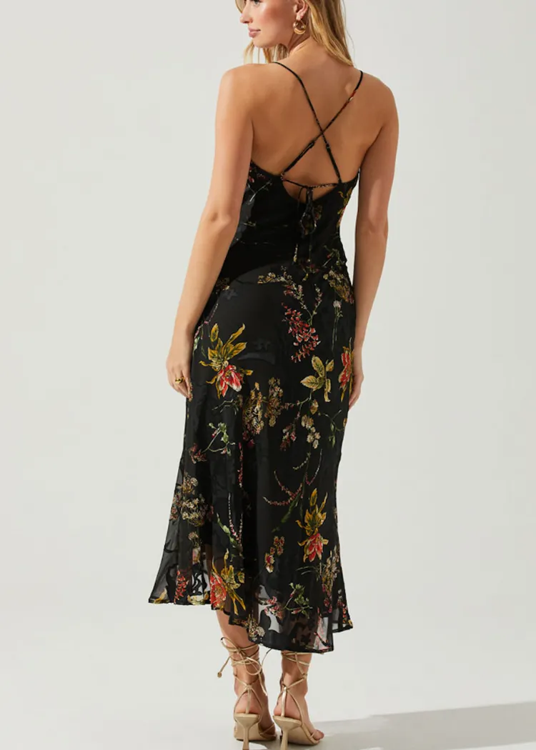 ASTR The Label Gaia Dress -Black Orange Burnout ***FINAL SALE***