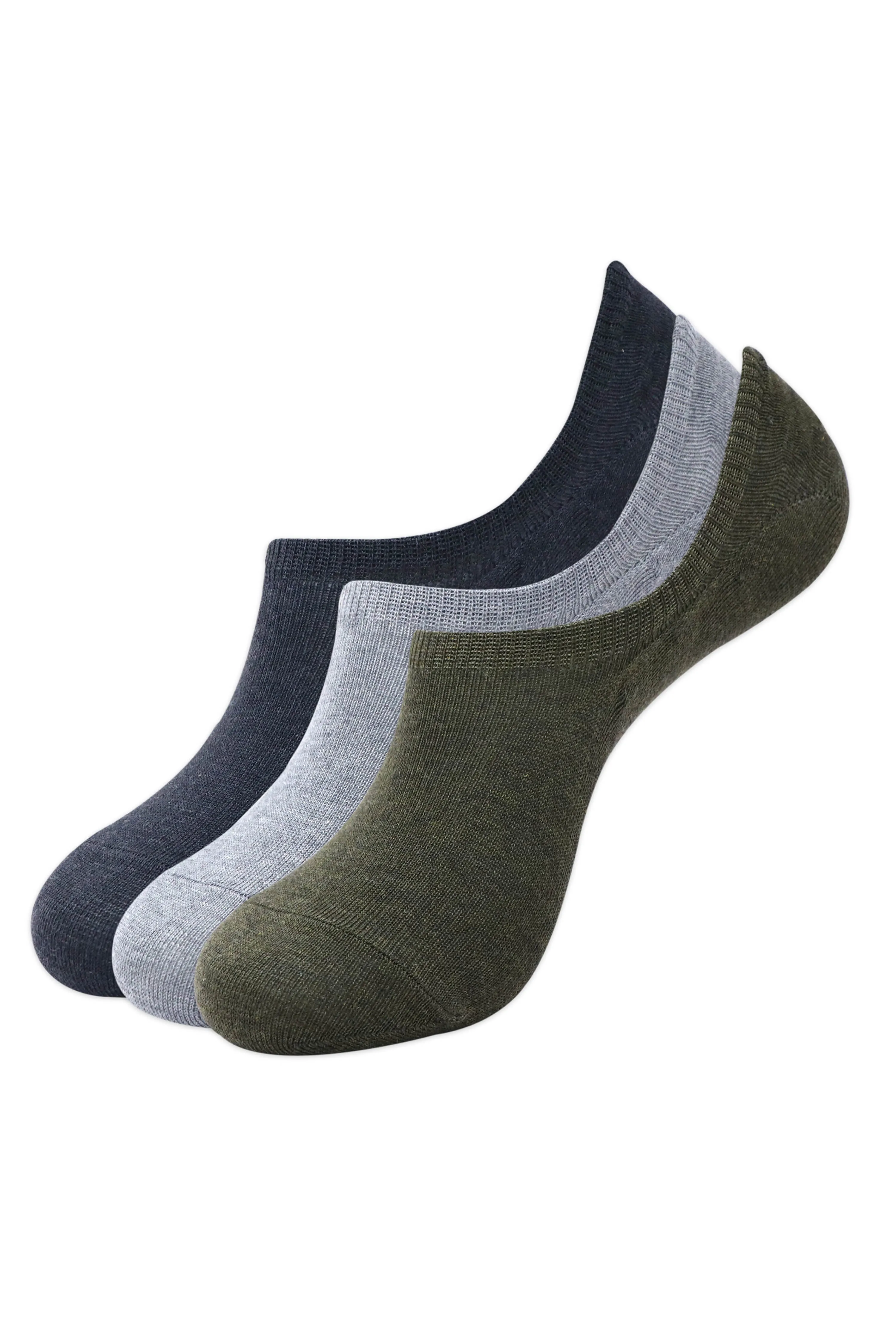 Balenzia Men's Cotton Sneaker Socks with Anti-Slip Silicon System- (Pack of 3 Pairs/1U) (D.Grey,Olive,L.Grey)