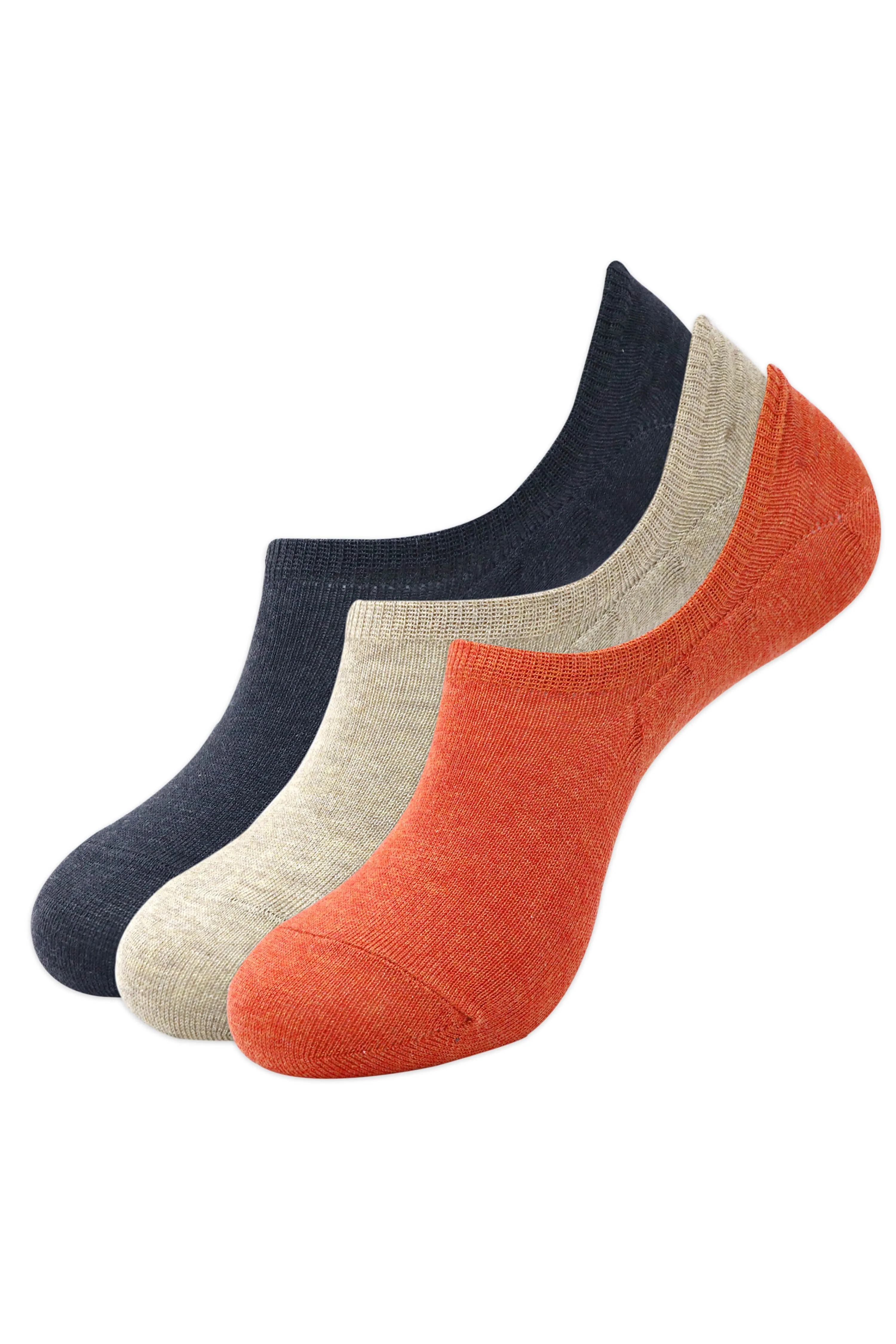 Balenzia Men's Cotton Sneaker Socks with Anti-Slip Silicon System- (Pack of 3 Pairs/1U) (Orange,Beige,D.Grey)