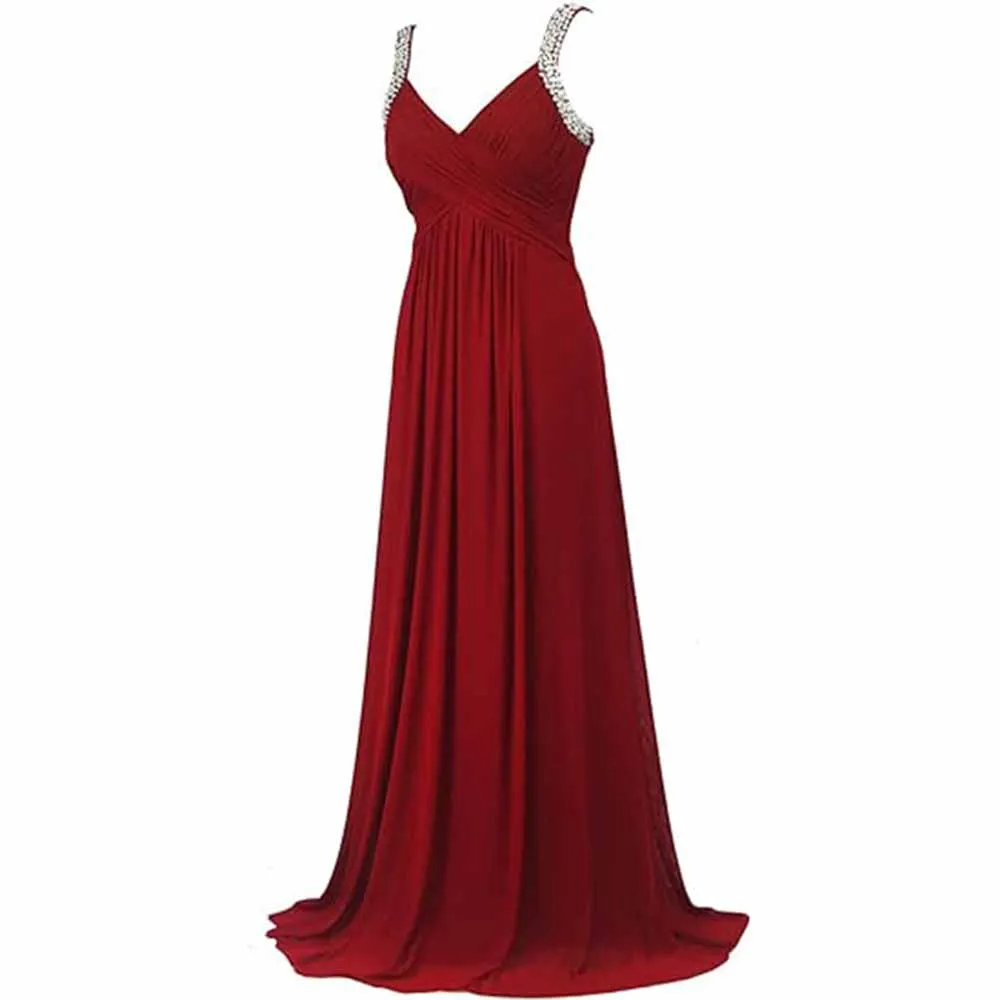 Beaded Prom Dress Long Chiffon Bridesmaid Dresses