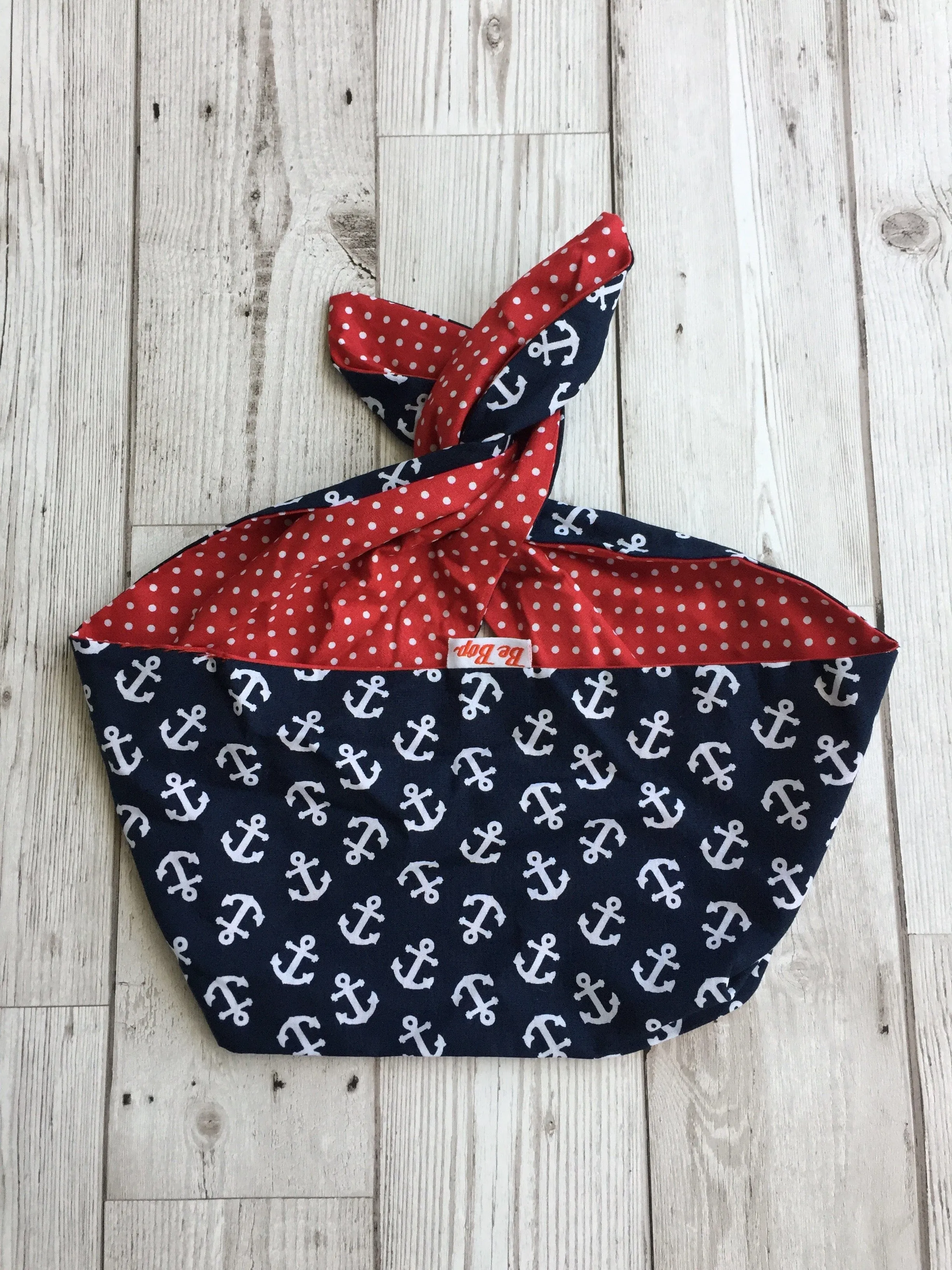 BeBopa Wired Vintage Style Headband Navy/White Anchor Print with Red Polka Dot Reverse