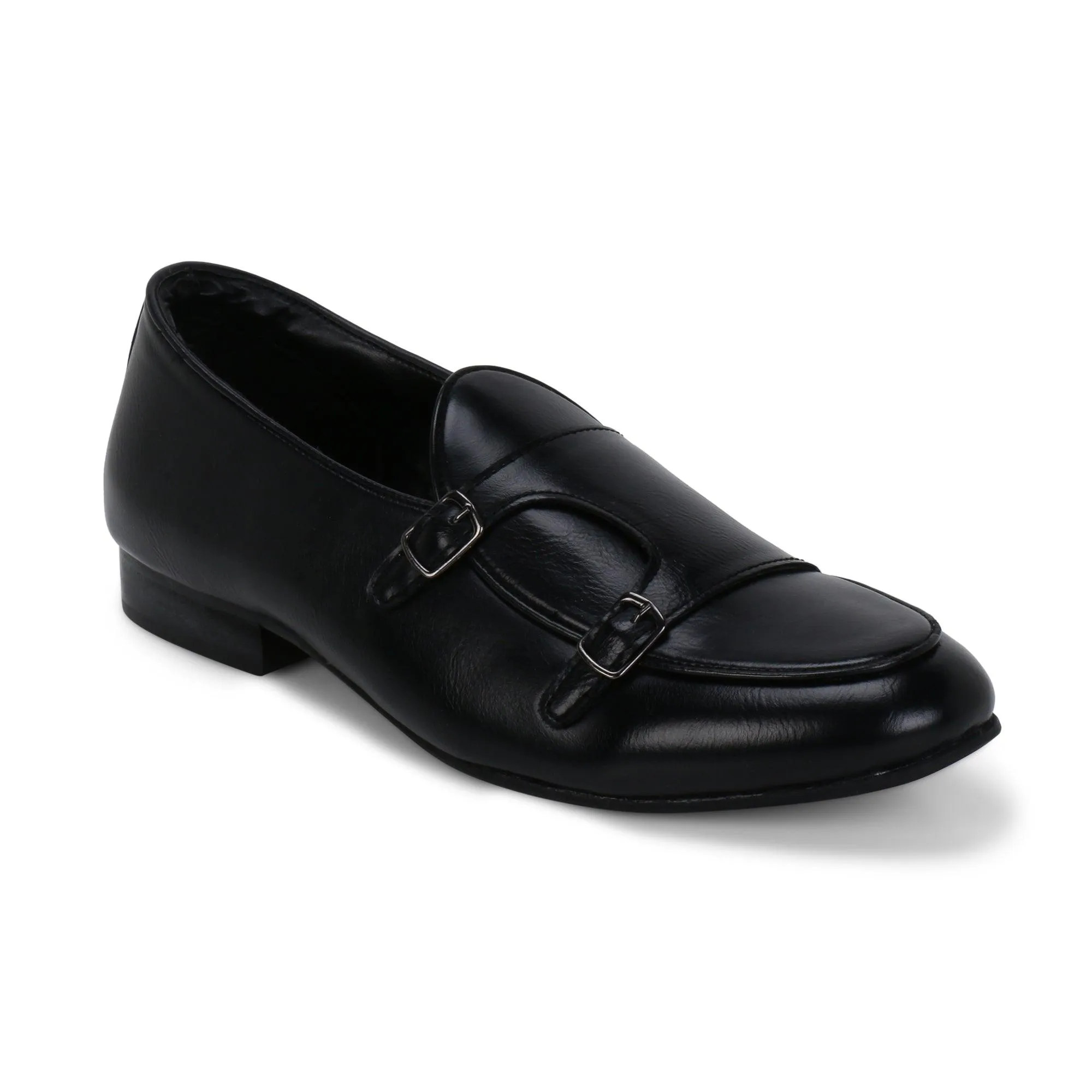 Bello Black Double Monk Loafers