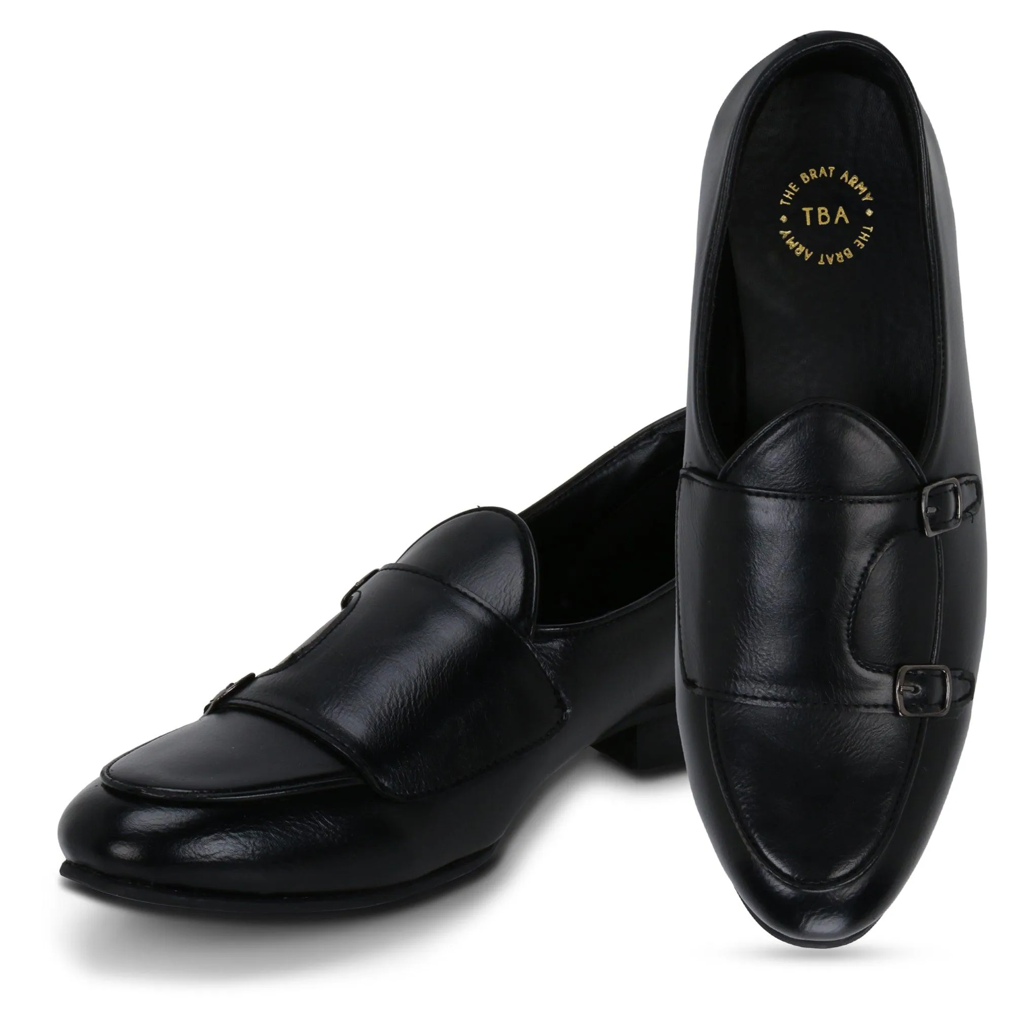 Bello Black Double Monk Loafers