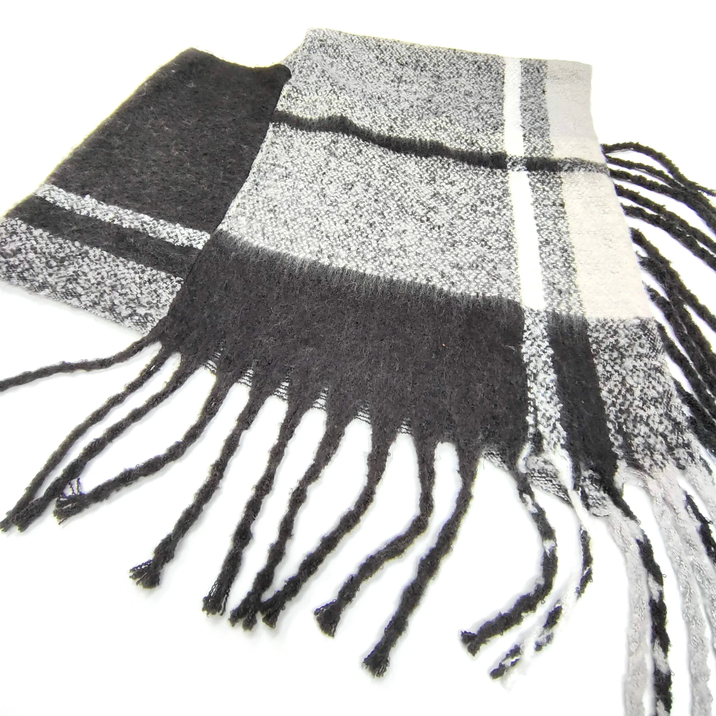 Black & White Check Poncho - Thick Cosy Feel