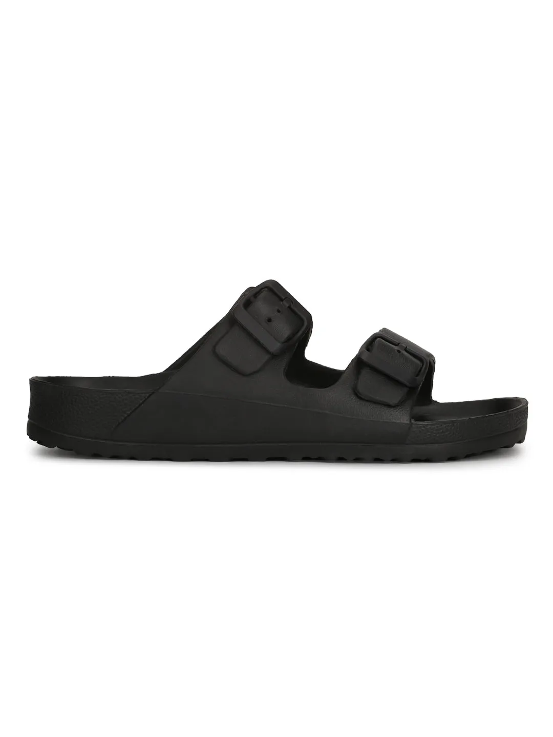 Black Double Buckle Strap Slip-on Flats