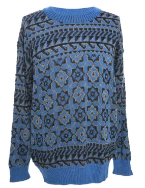 Blue & Black 1980s Geometric Jumper - M