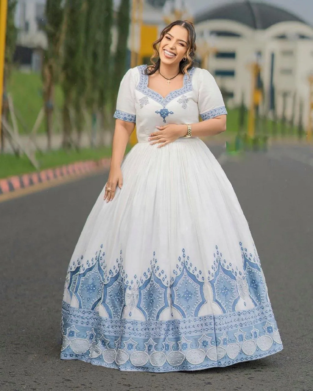 Blue Beaded Habesha Wedding Dress Shimmer and Shine in Our Azure Ethiopian Wedding Dress