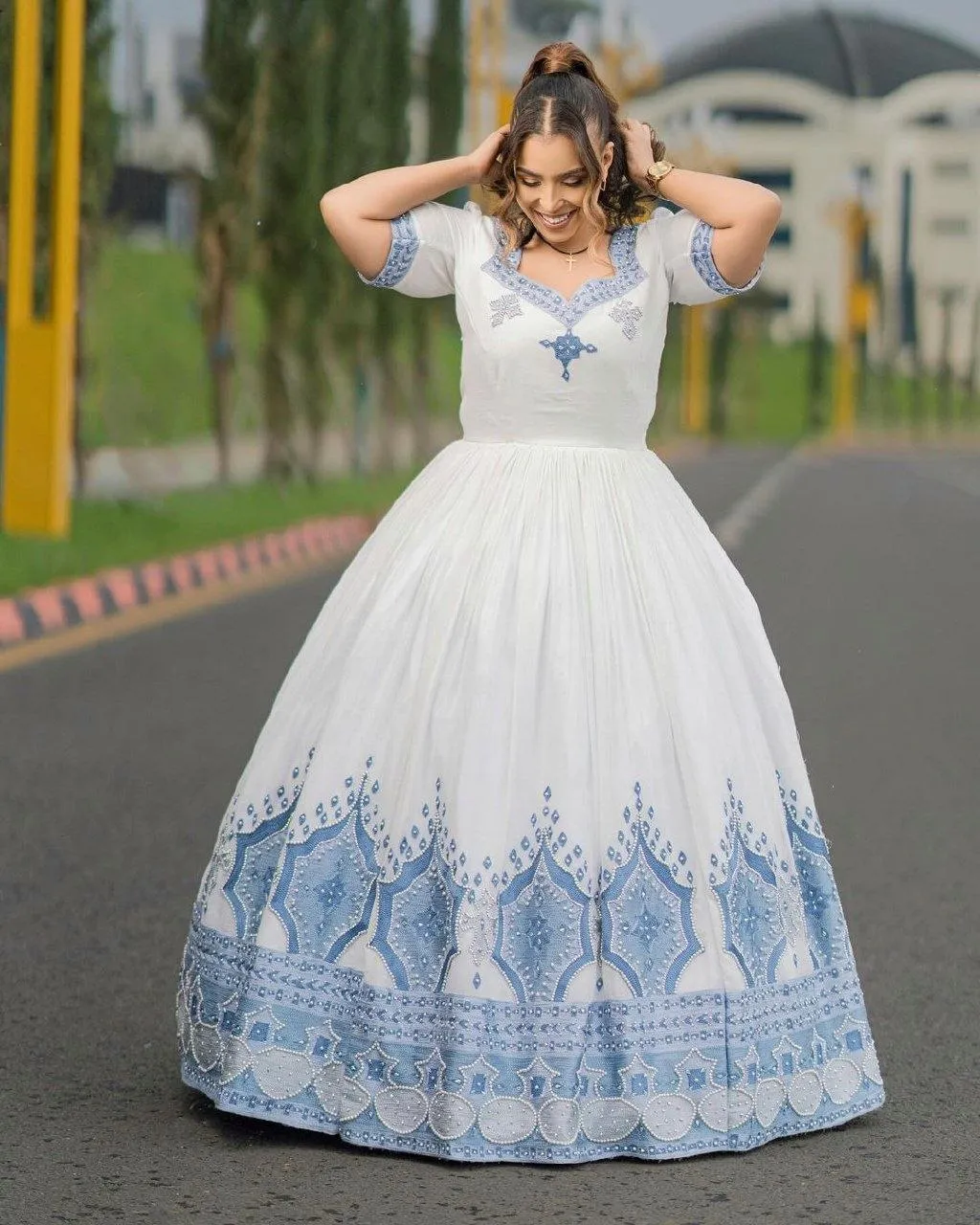 Blue Beaded Habesha Wedding Dress Shimmer and Shine in Our Azure Ethiopian Wedding Dress