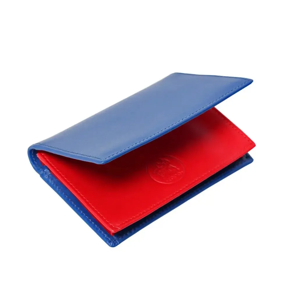 Blue Leather Bi-Fold Business Card Holder