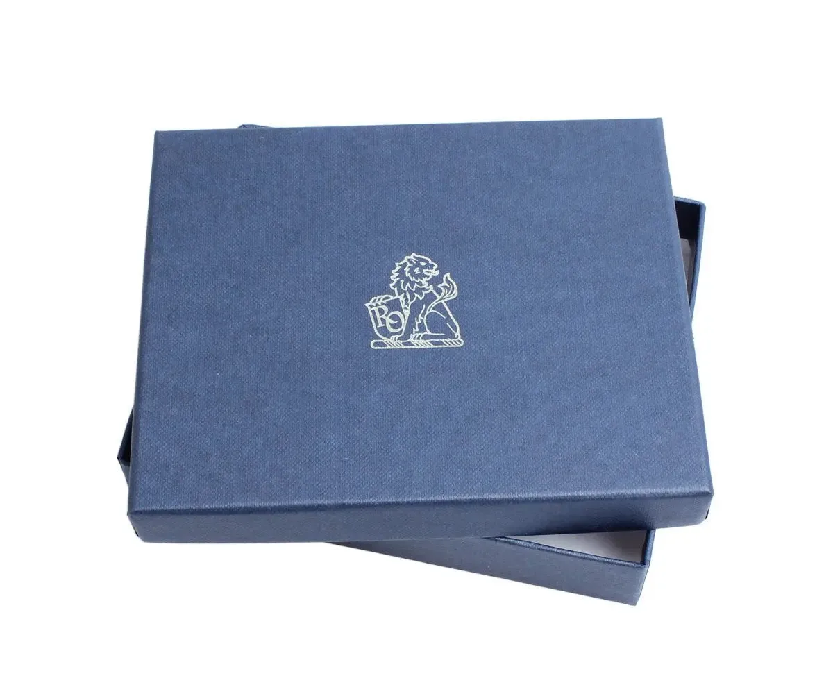 Blue Leather Bi-Fold Business Card Holder