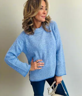 Blue Textured Crew Neck Jumper