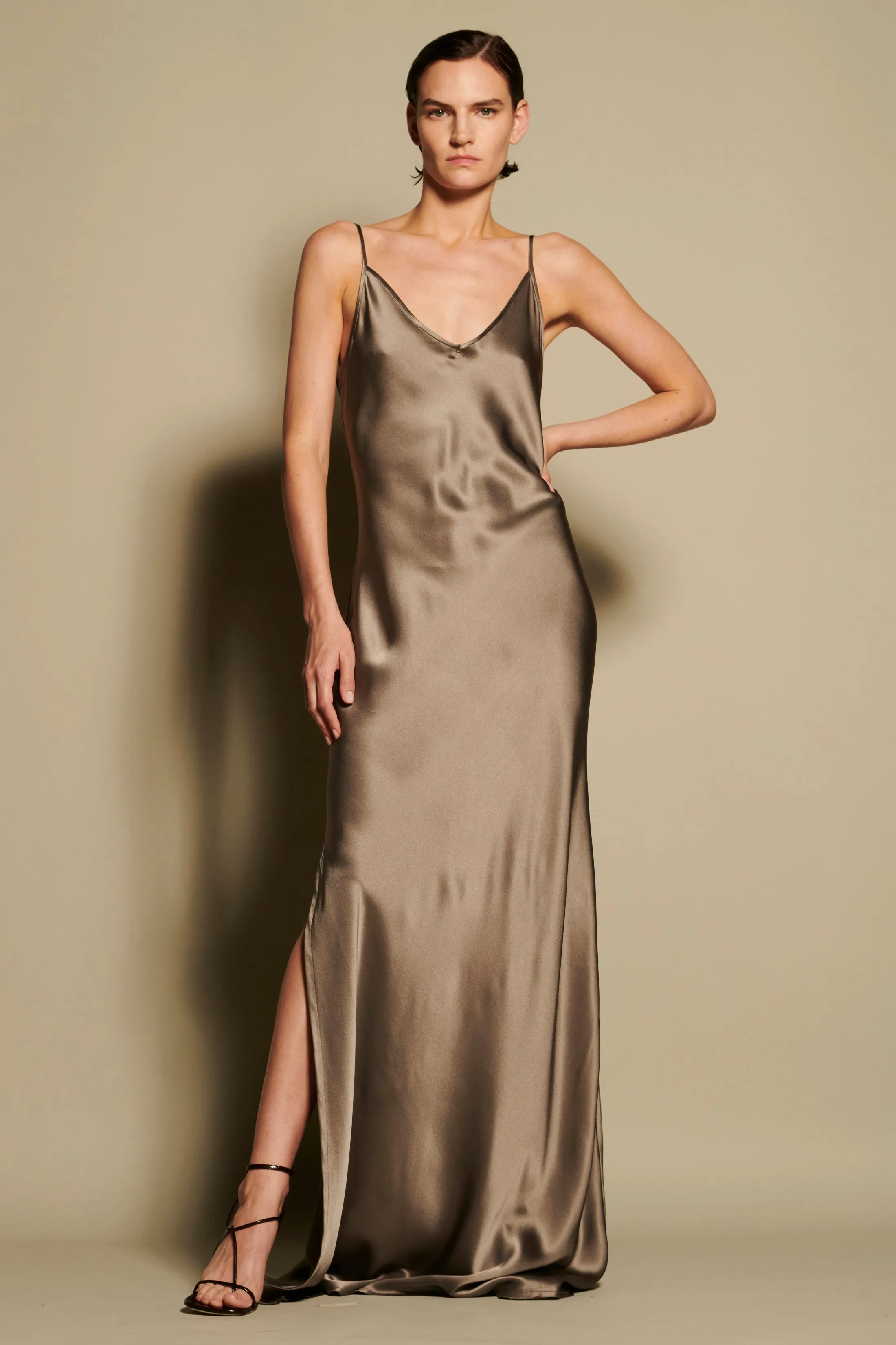 BM Full Length Slip Dress with Slit - Dust