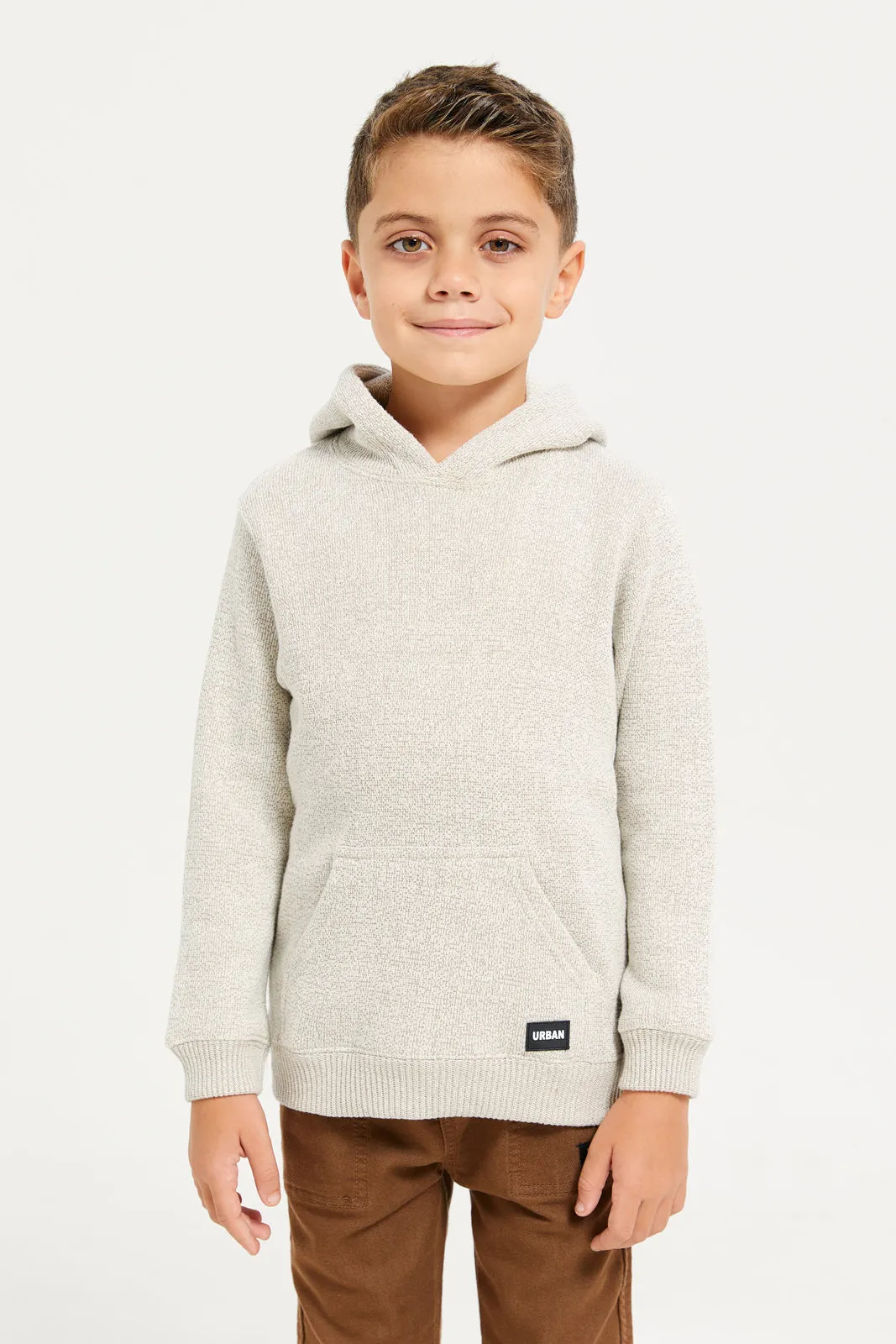 Boys Beige Snow Look Hooded Pullover