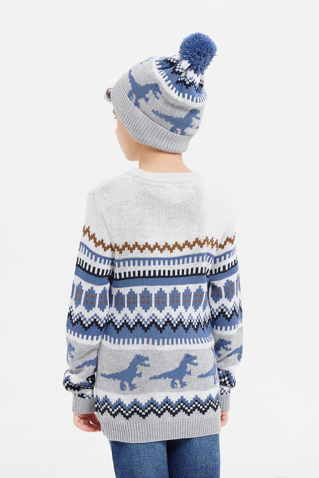 Boys Grey Fair Isle Jumper With Hat Set (2 Piece)