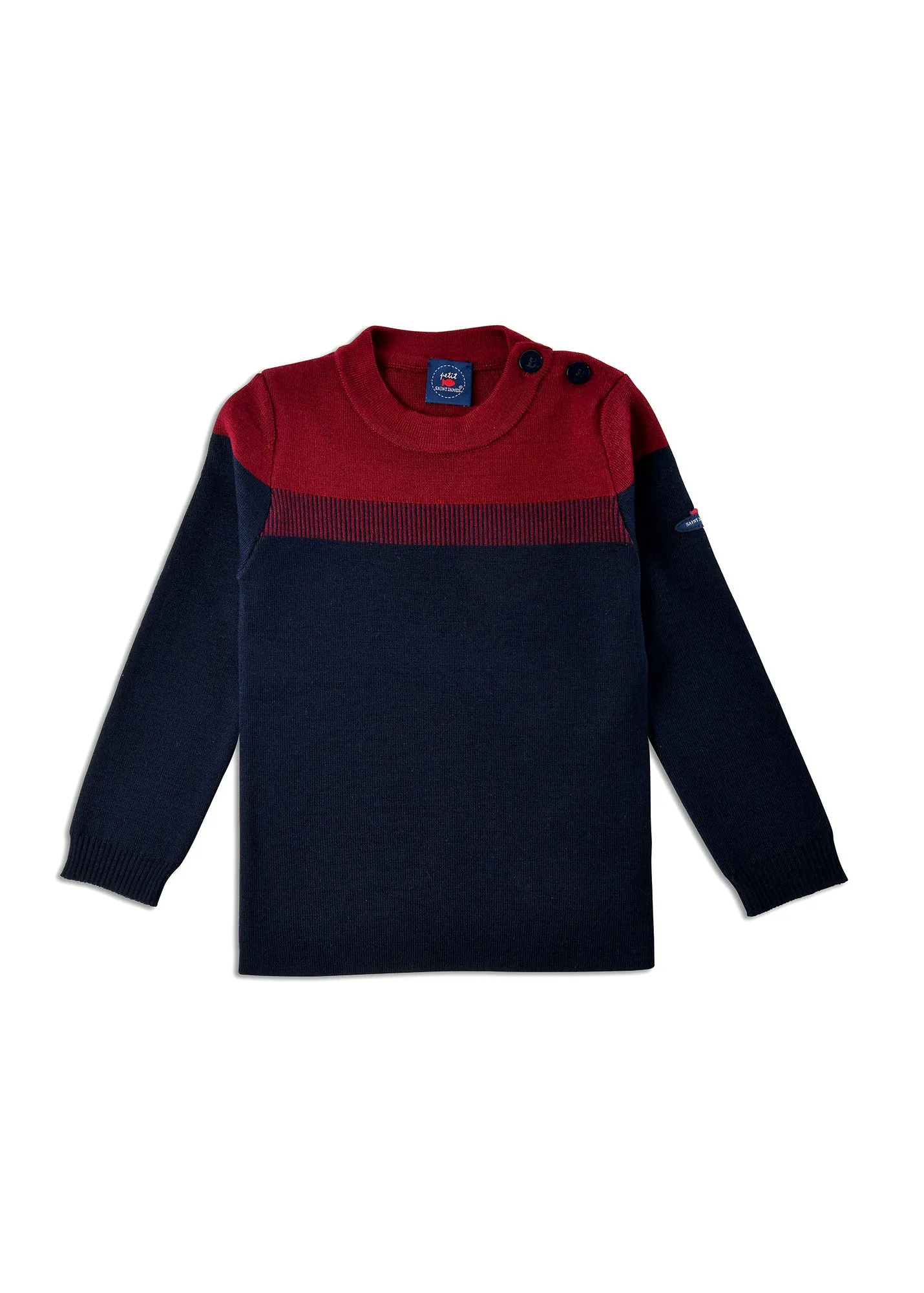 Bretagne sailor jumper for kids - bicolour, in blended wool (MARINE/PERSAN)