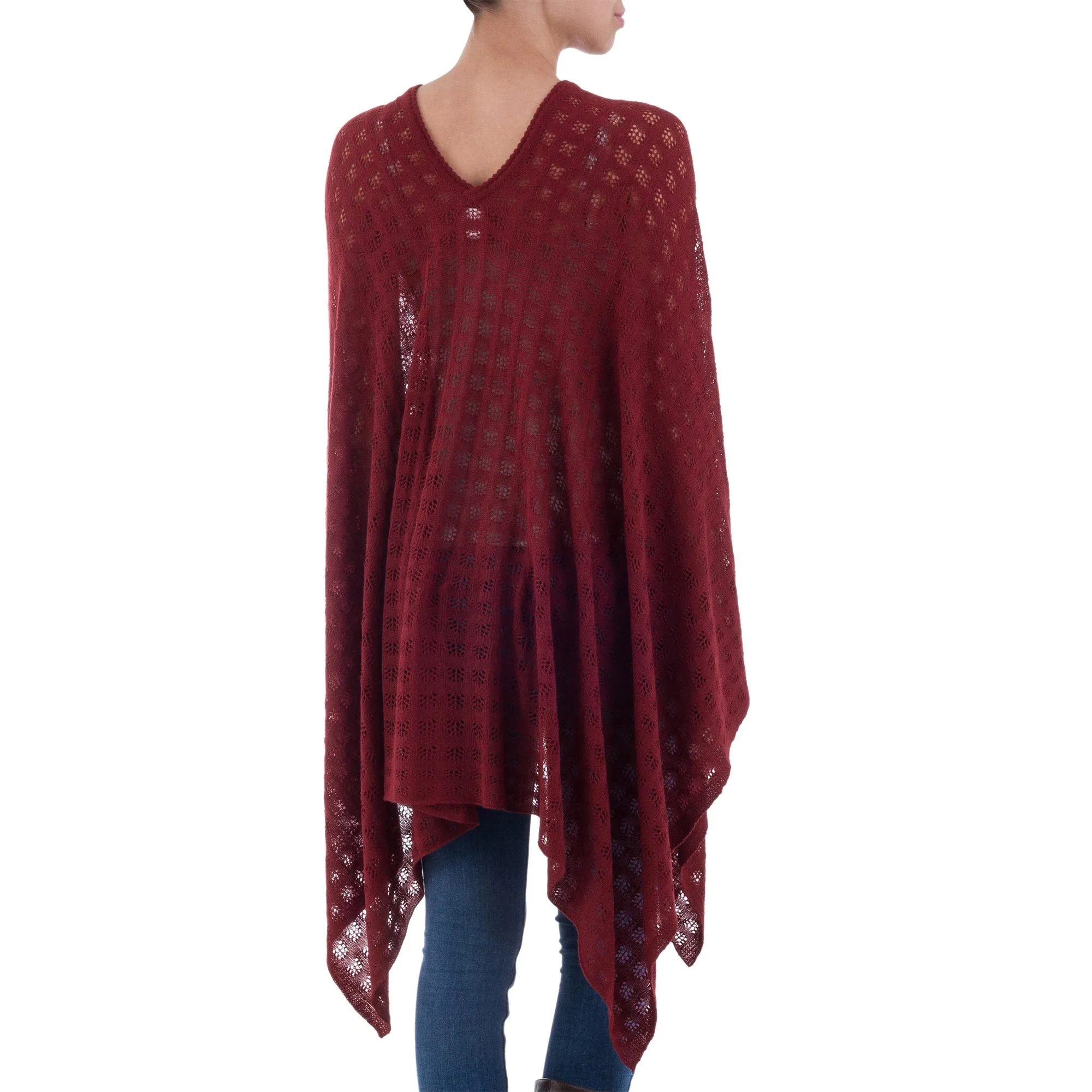 Burgundy Shadow Alpaca Bohemian Drape Poncho