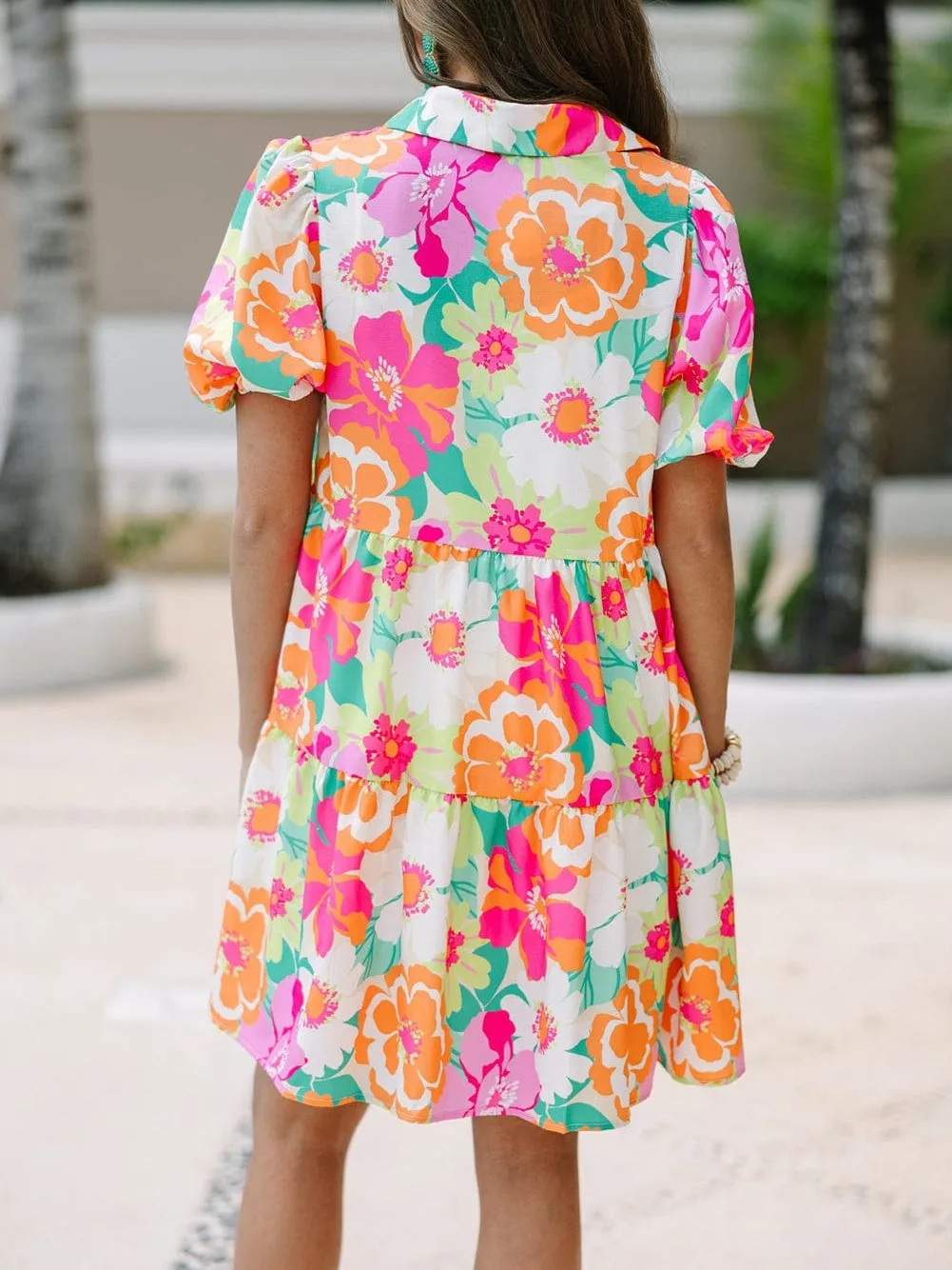 Button-Down Floral Babydoll Dress