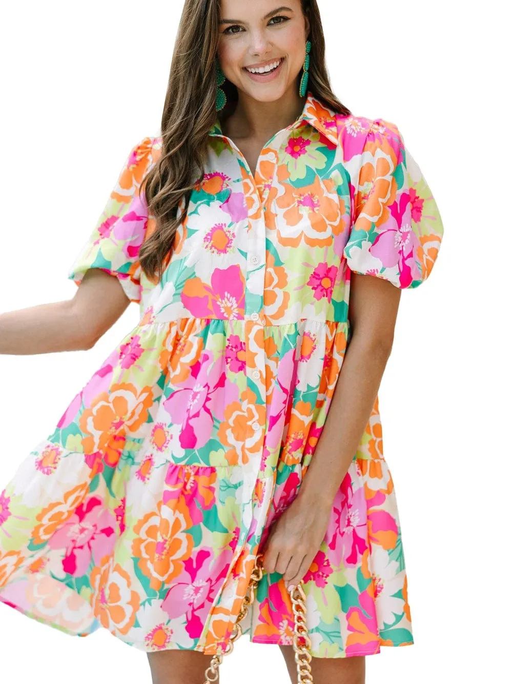 Button-Down Floral Babydoll Dress