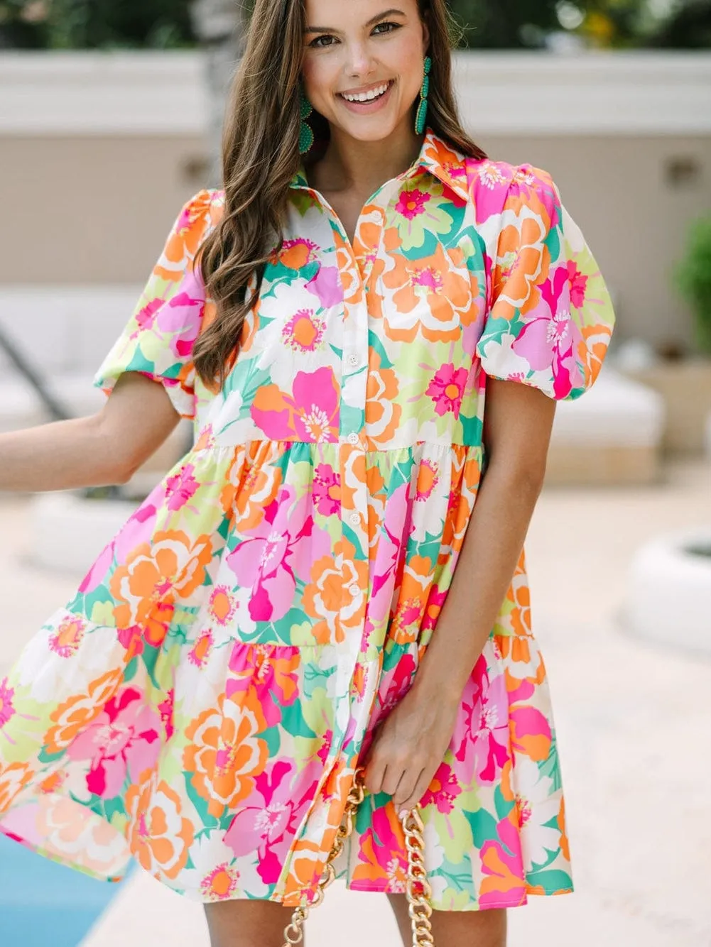 Button-Down Floral Babydoll Dress