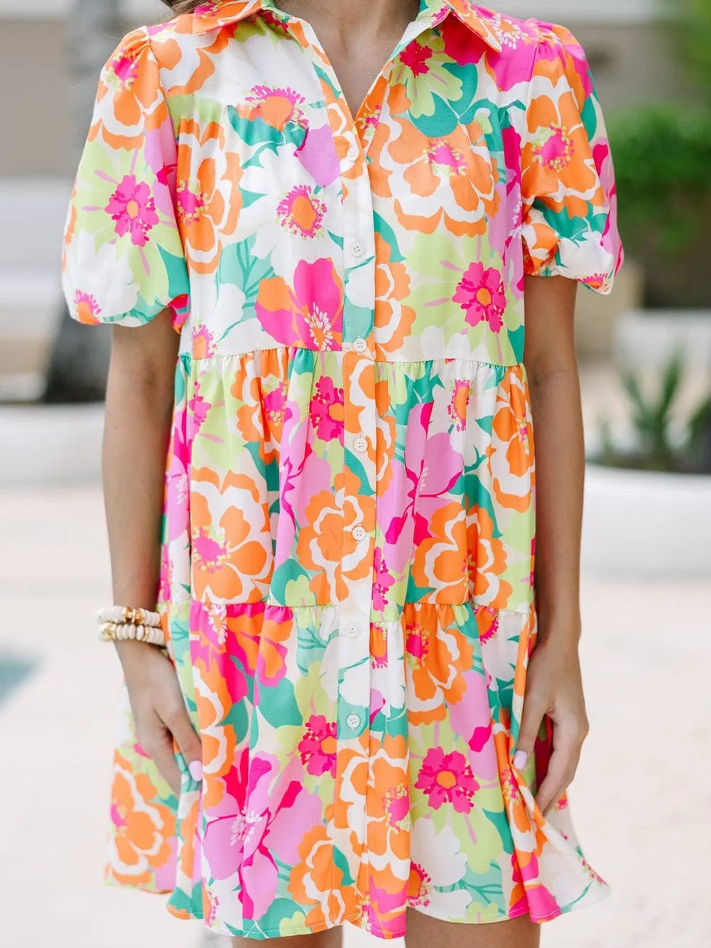 Button-Down Floral Babydoll Dress