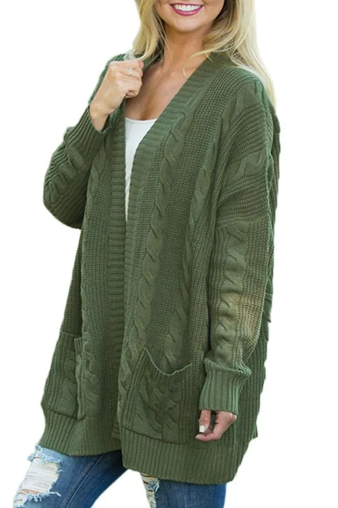 Cable Knit Pocketed Long Cardigan