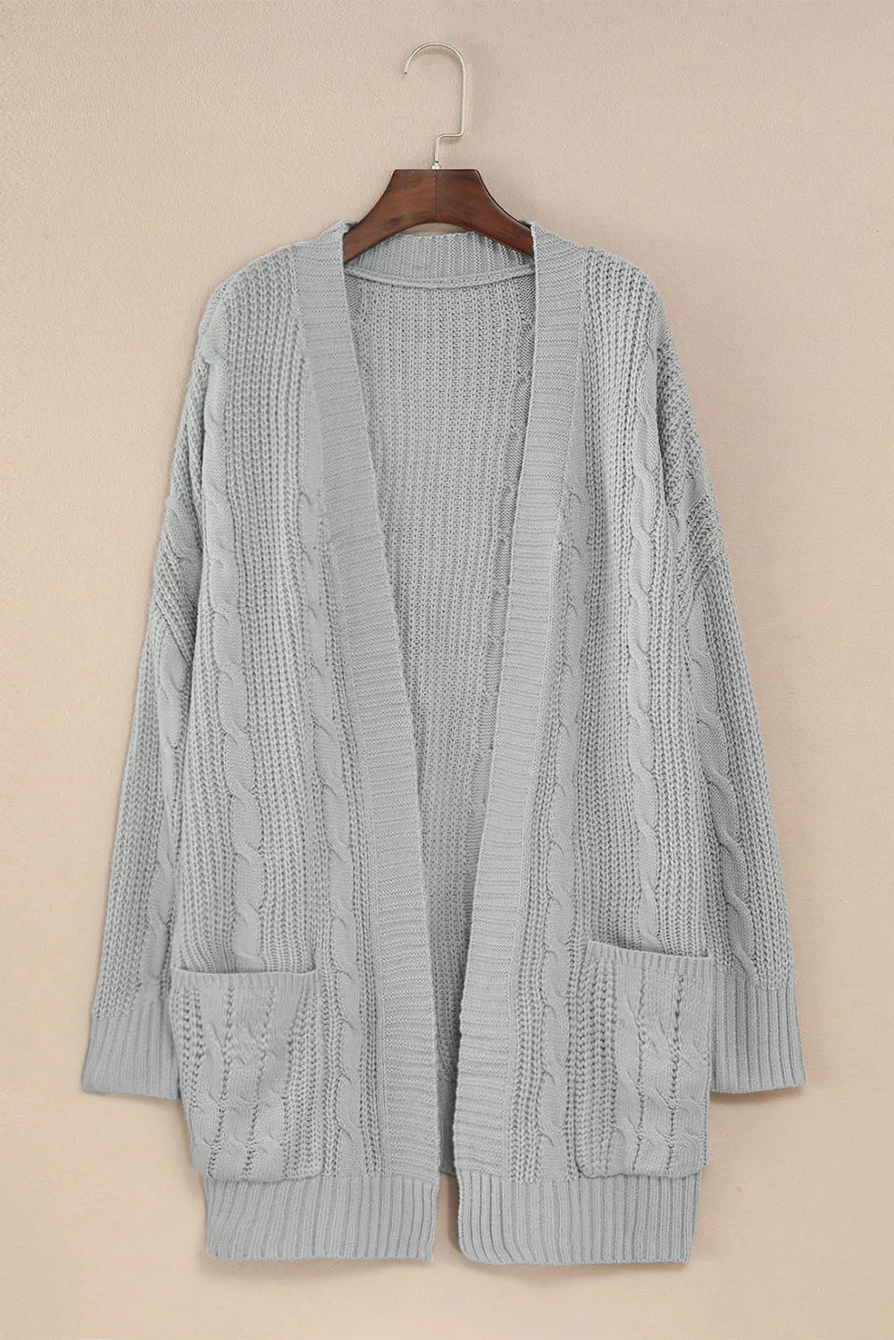 Cable Knit Pocketed Long Cardigan