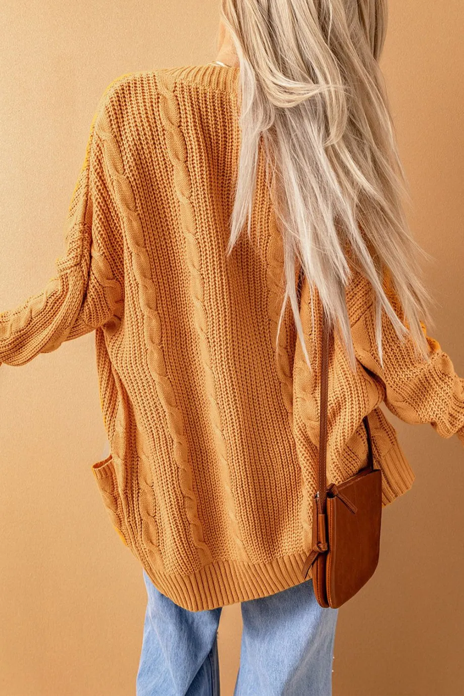 Cable Knit Pocketed Long Cardigan