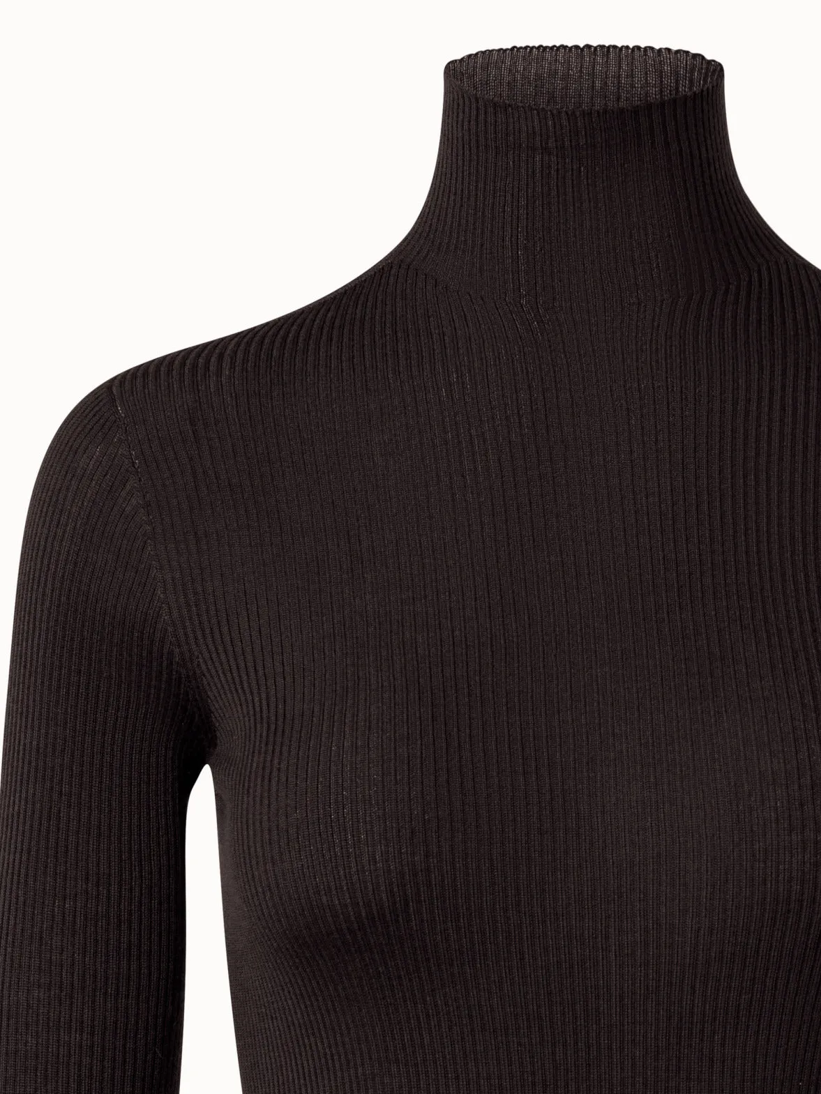 Cashmere Silk Fine Rib Mock Neck