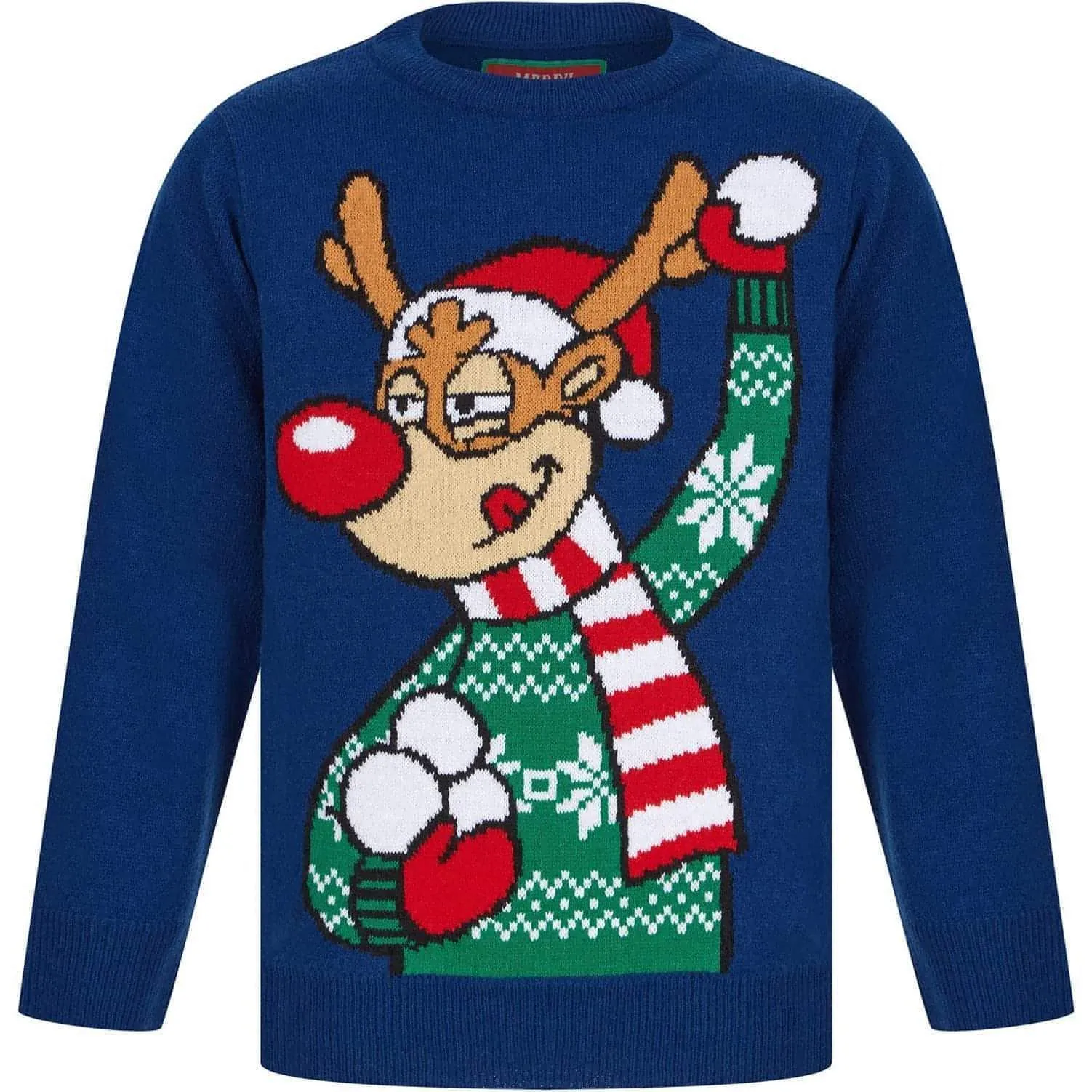 Christmas Reindeer Snow Junior Christmas Jumper - Blue