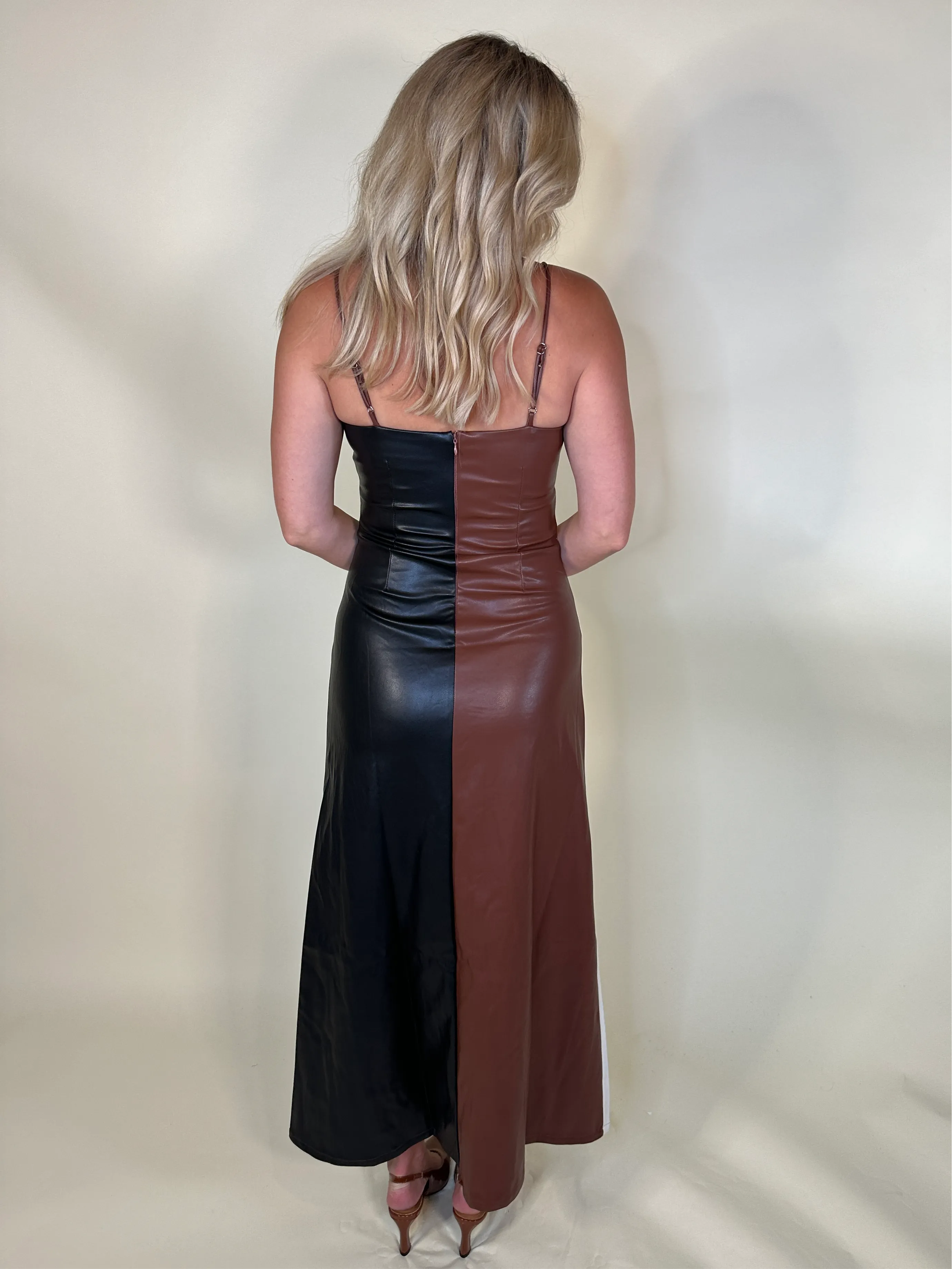 Colorblock Faux Leather Dress