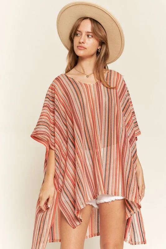 COLORFUL VERTICAL STRIPE PONCHO