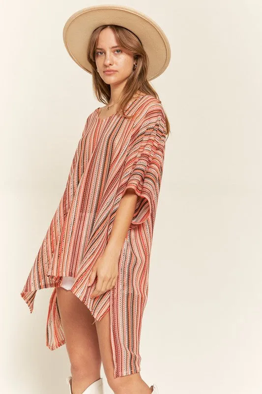 COLORFUL VERTICAL STRIPE PONCHO