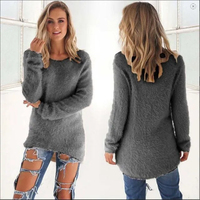 Comfy fuzzy long pullover sweater