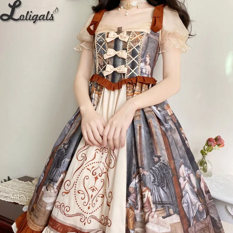 Constantine Painting ~ Royal Lolita Dress Elegant Short Sleeve Midi Party Dress by YLF